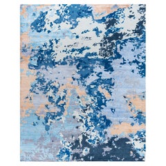 Contemporary Modern Hand Knotted Abstract Silk & Wool Blue Area Rug 8'2" x 10'1"