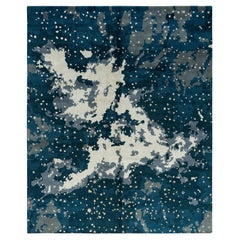 Contemporary Modern Hand Knotted Abstract Silk 
Wool Blue Area Rug 8
3" x 10
0"