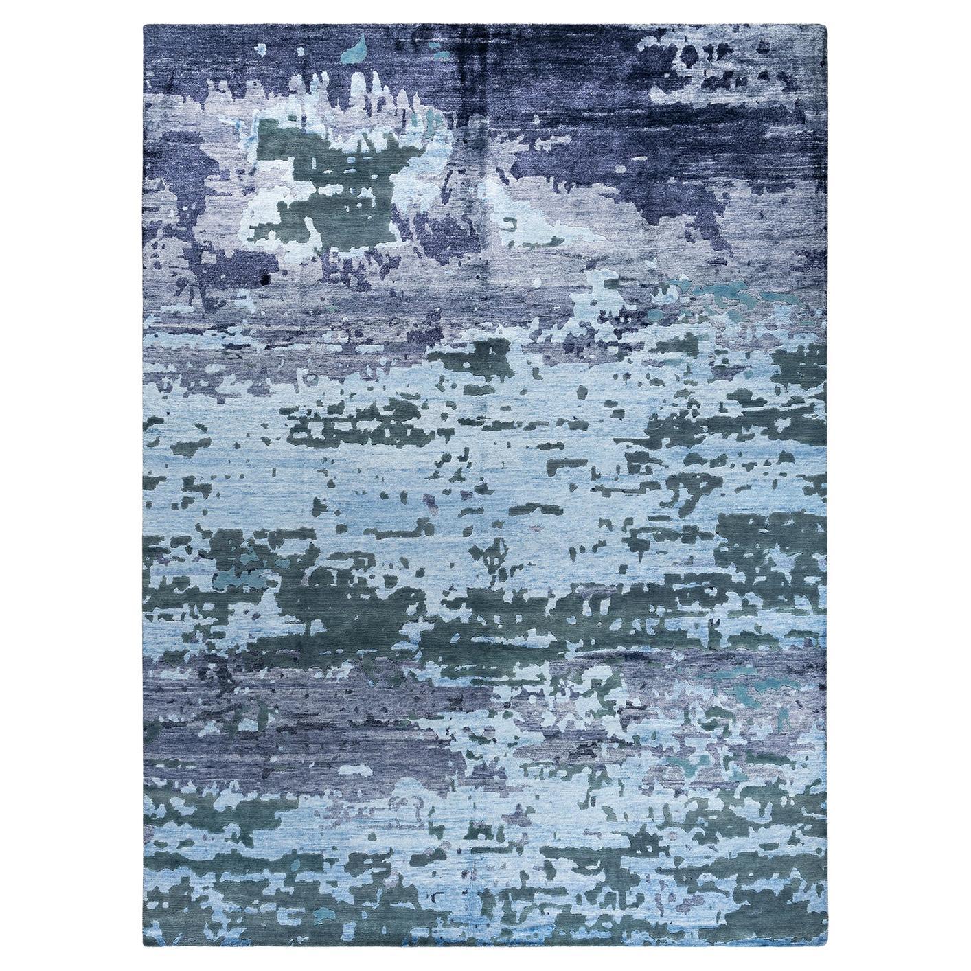 Contemporary Modern Hand Knotted Abstract Silk & Wool Blue Area Rug 9'1" x 12'2"