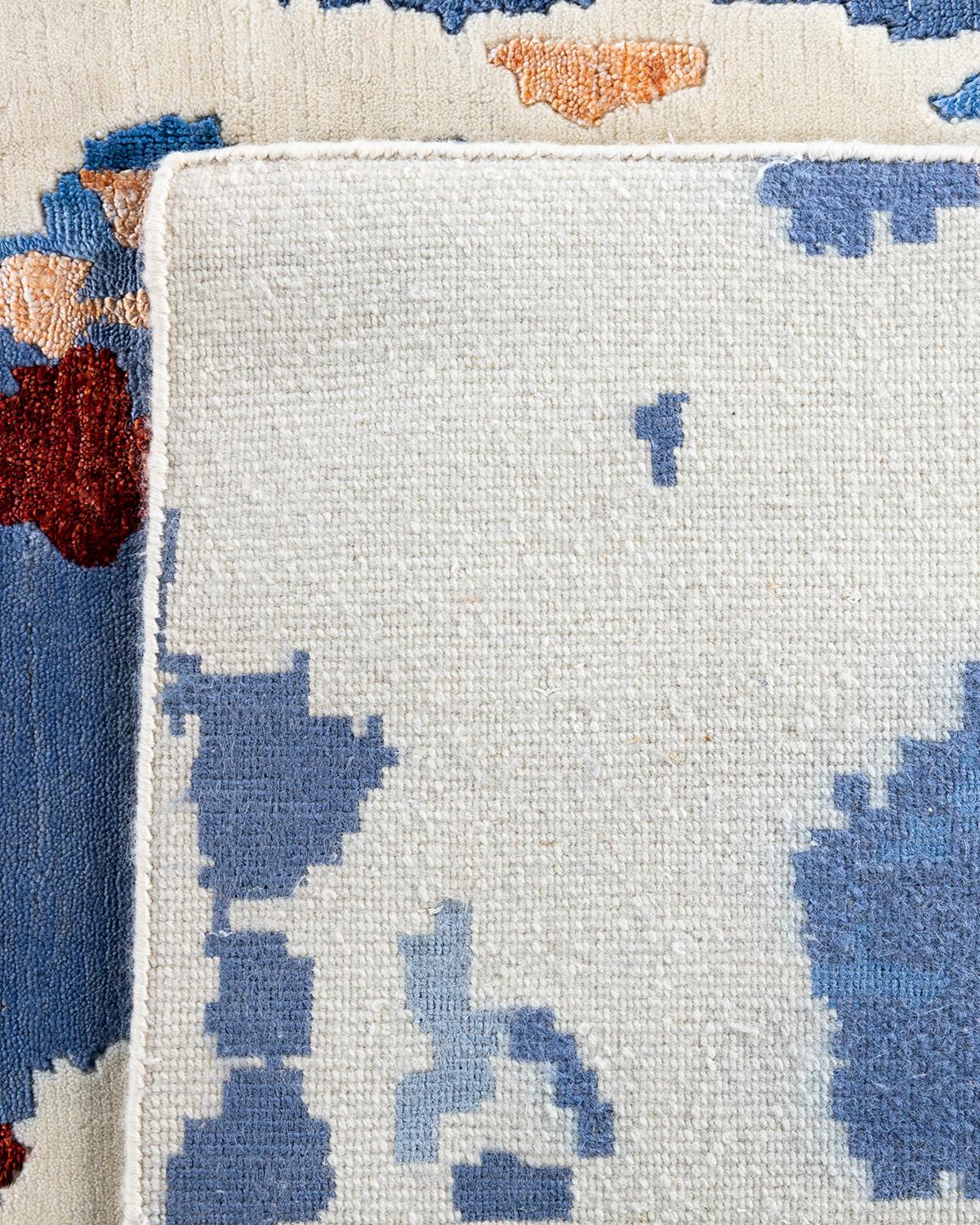 Contemporary Modern Hand Knotted Abstract Silk & Wool Blue Area Rug 9'2