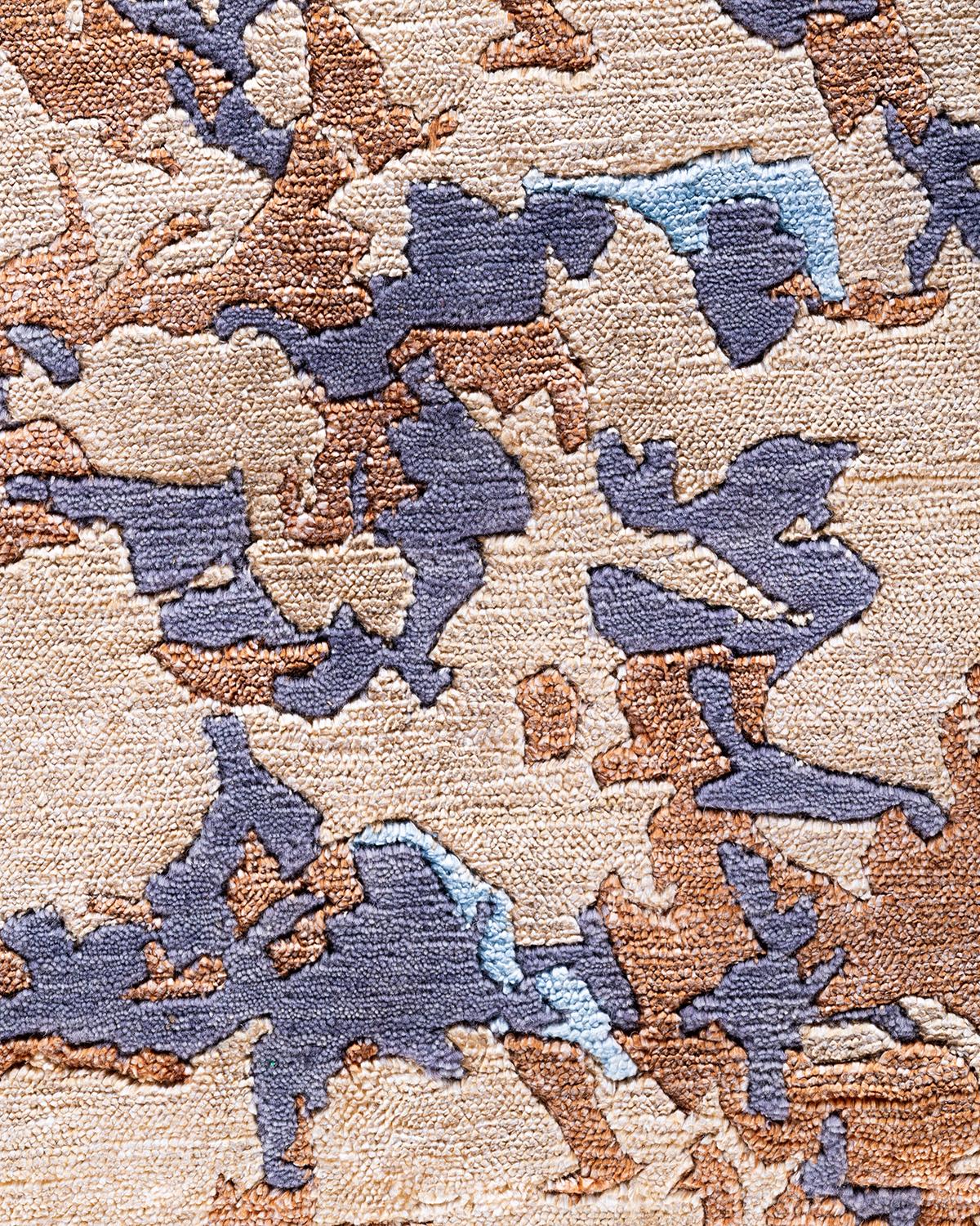 Contemporary Modern Hand Knotted Abstract Silk & Wool Brown Area Rug 8'2