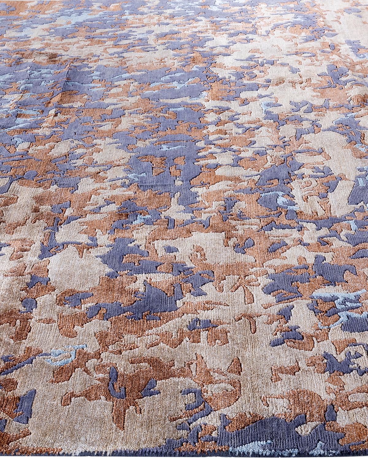 Contemporary Modern Hand Knotted Abstract Silk & Wool Brown Area Rug 8'2