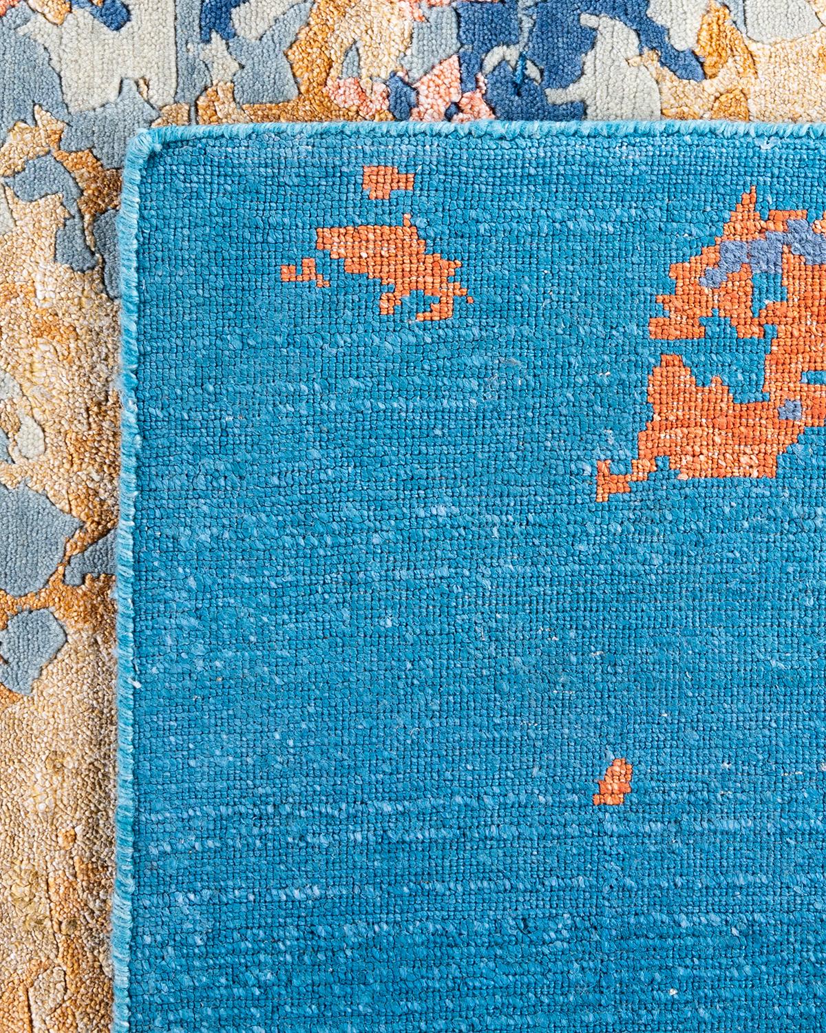 Contemporary Modern Hand Knotted Abstract Silk & Wool Gold Area Rug 9'1