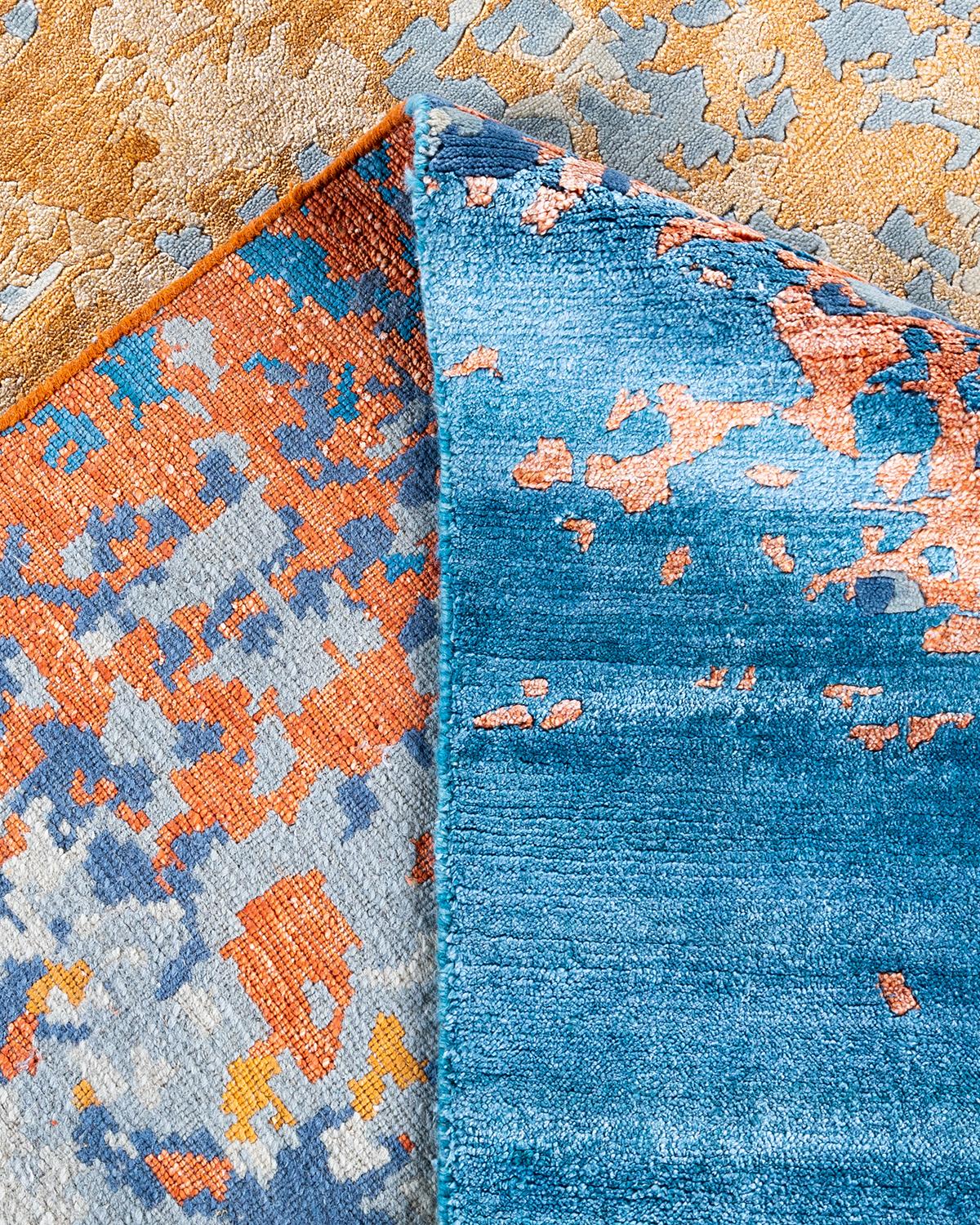 Contemporary Modern Hand Knotted Abstract Silk & Wool Gold Area Rug 9'1