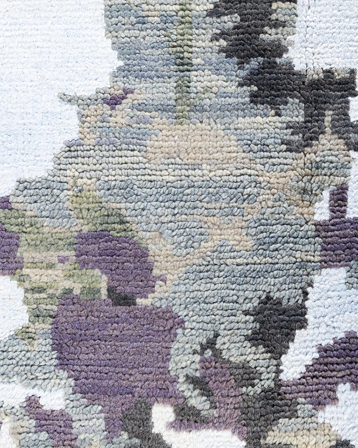 Indien Tapis de sol contemporain moderne noué à la main en soie et laine grise 7'10