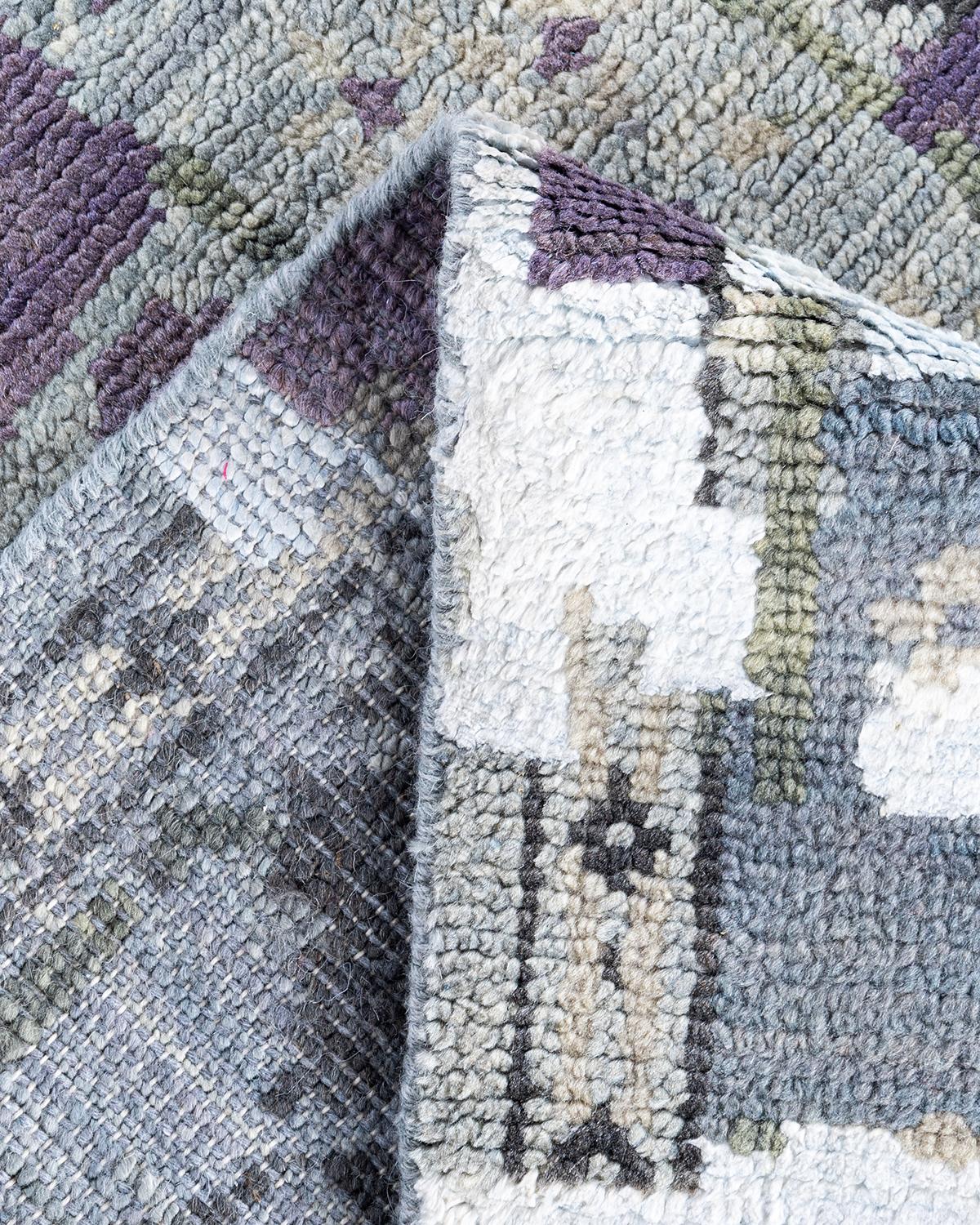XXIe siècle et contemporain Tapis de sol contemporain moderne noué à la main en soie et laine grise 7'10