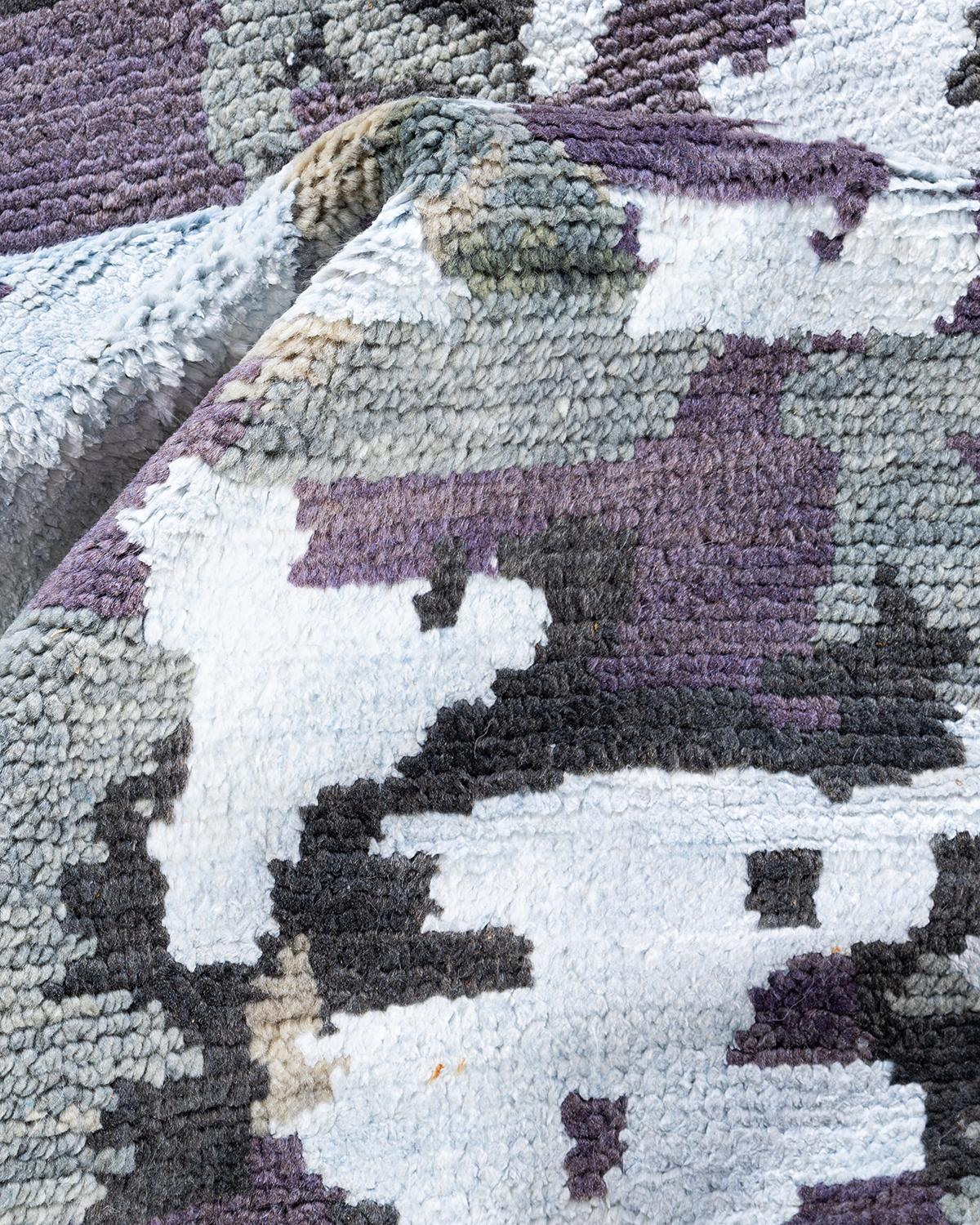 Laine Tapis de sol contemporain moderne noué à la main en soie et laine grise 7'10