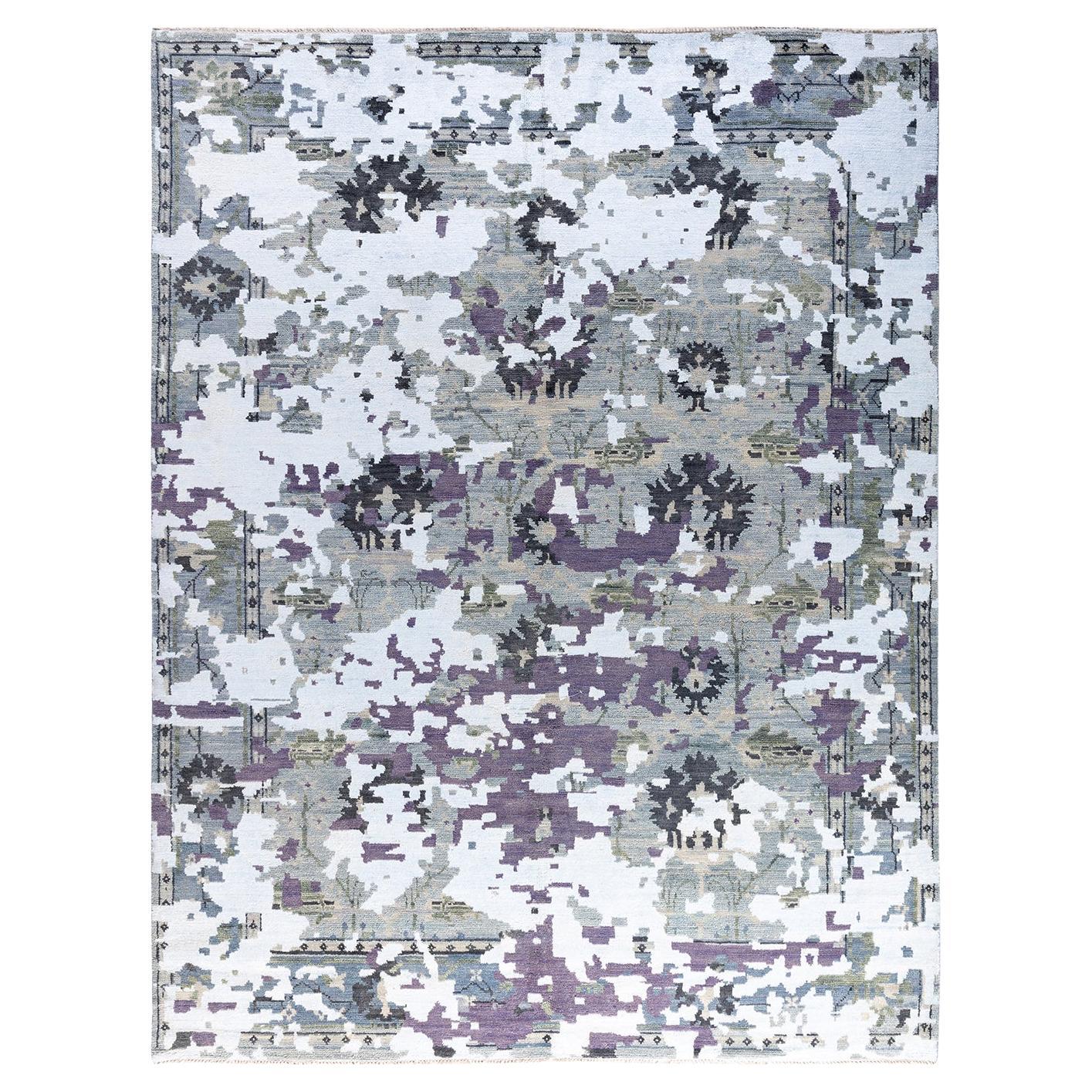 Contemporary Modern Hand Knotted Abstract Silk & Wool Gray Area Rug 7'10" x10'3"