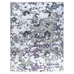 Contemporary Modern Hand Knotted Abstract Silk & Wool Gray Area Rug 7'10" x10'3"
