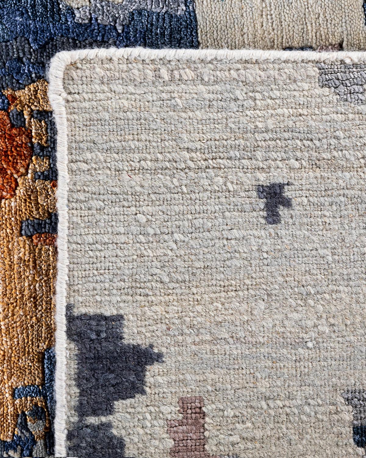 Tappeto moderno contemporaneo annodato a mano in seta astratta e lana grigio 8'1