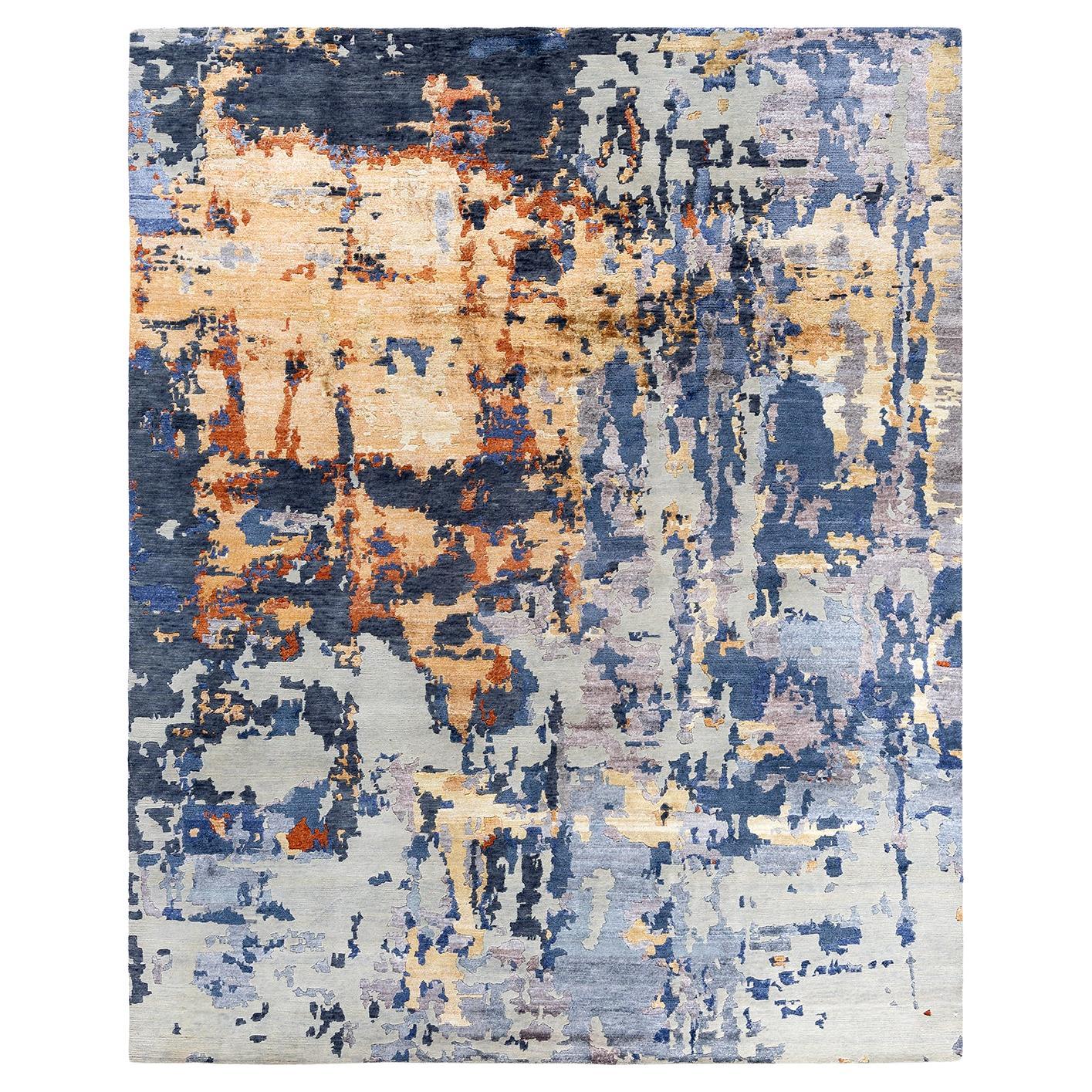 Contemporary Modern Hand Knotted Abstract Silk & Wool Gray Area Rug 8'1" x 10'1"