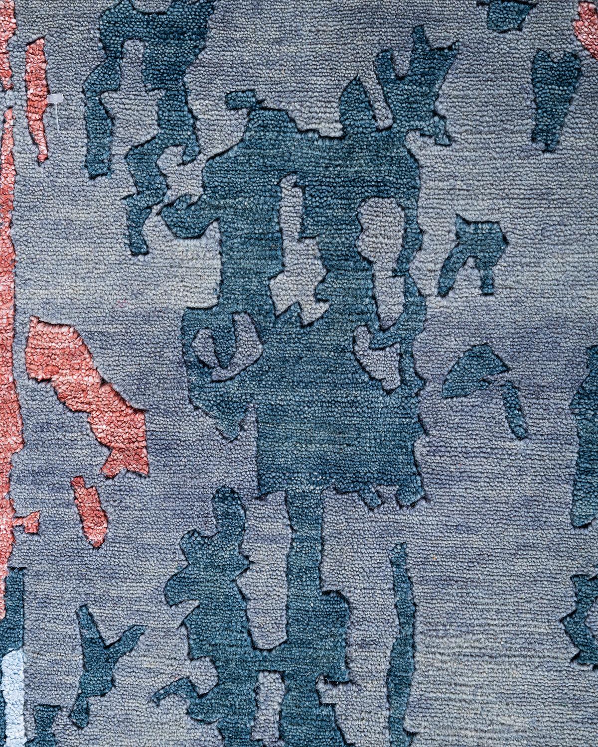 Contemporary Modern Hand Knotted Abstract Silk & Wool Gray Area Rug 8'1