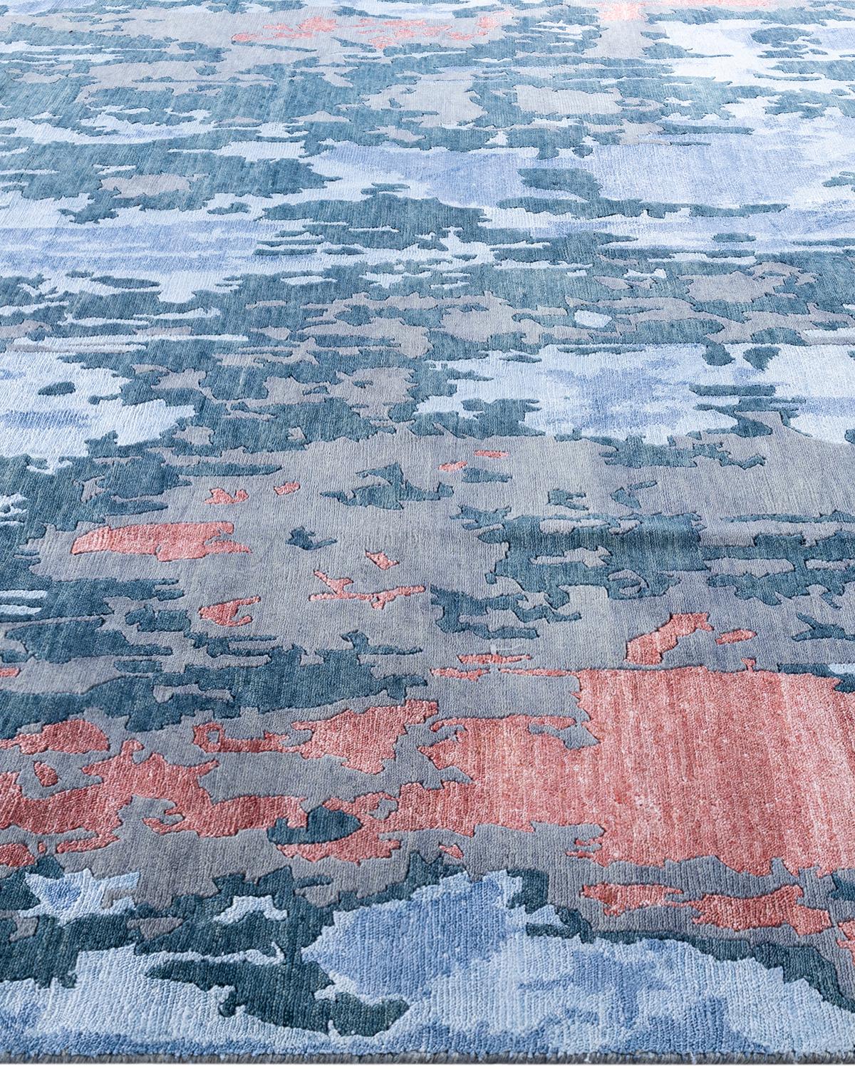 Contemporary Modern Hand Knotted Abstract Silk & Wool Gray Area Rug 8'1