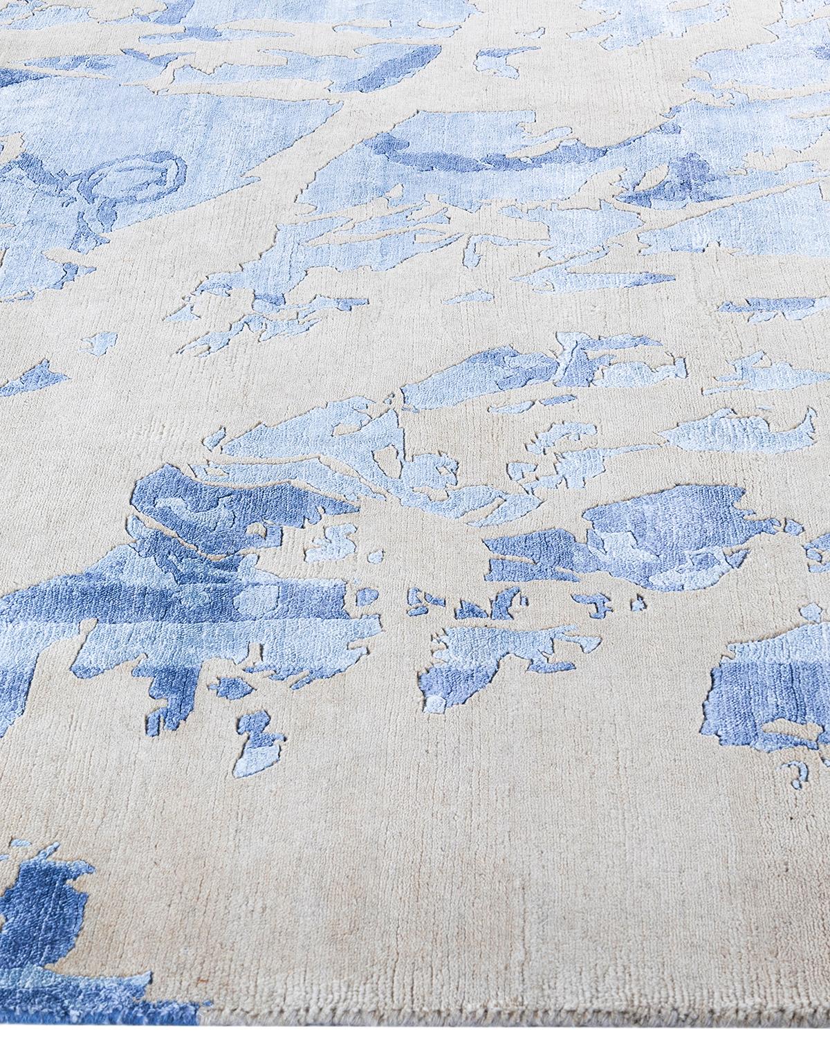 Annodato a mano Tappeto moderno e contemporaneo in seta astratta e lana grigio annodato a mano 8'1