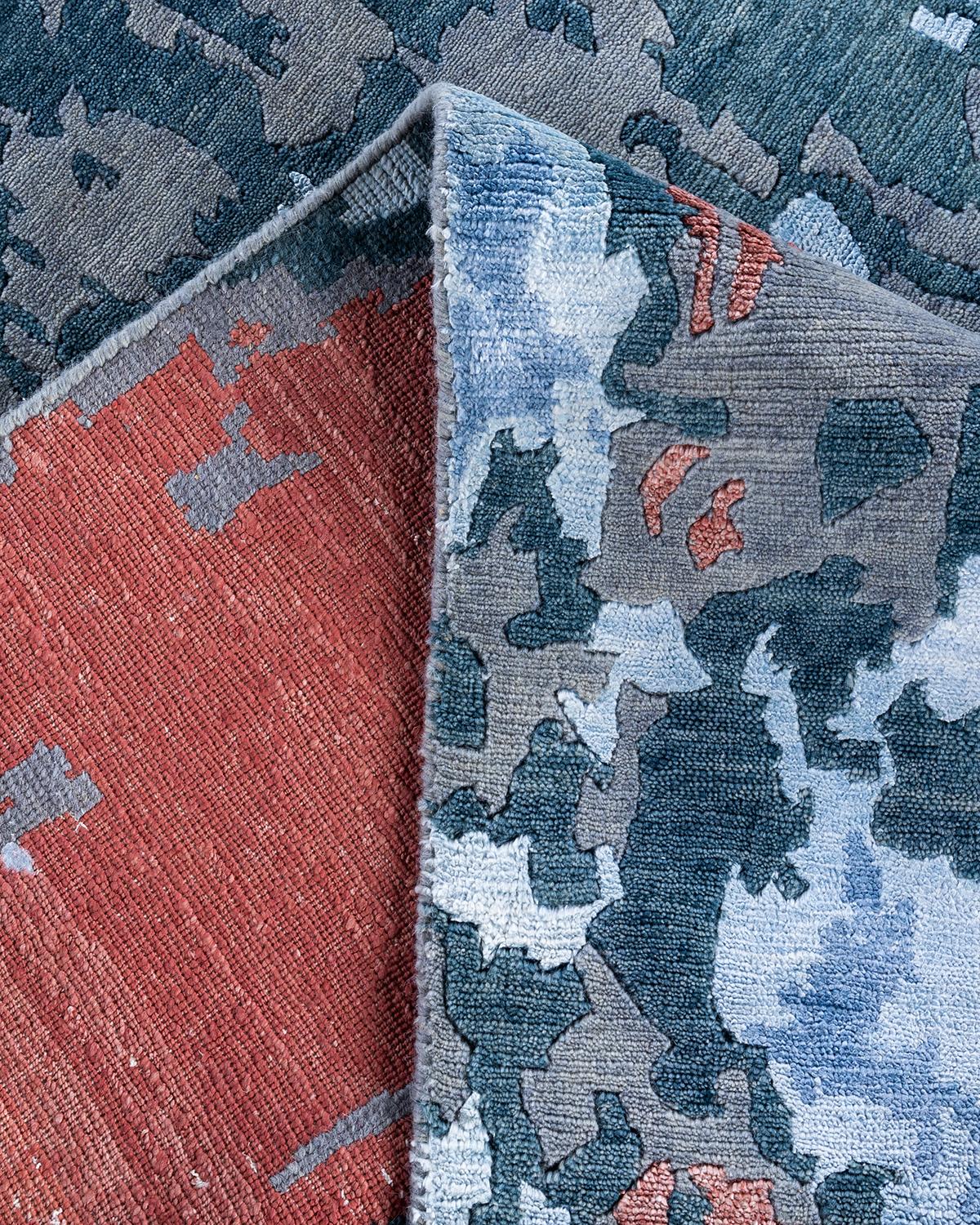 Contemporary Modern Hand Knotted Abstract Silk & Wool Gray Area Rug 8'1