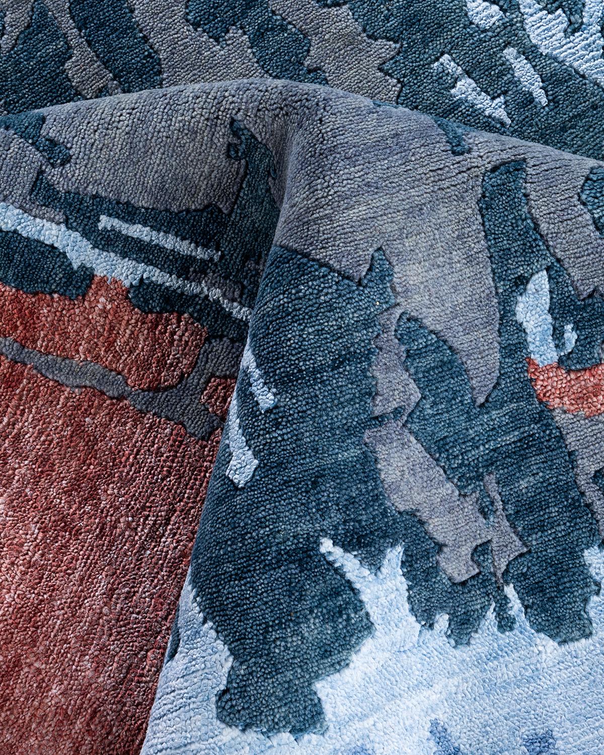 Contemporary Modern Hand Knotted Abstract Silk & Wool Gray Area Rug 8'1