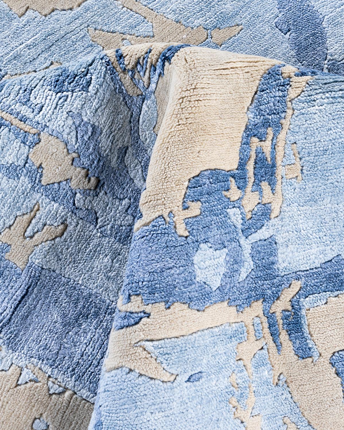 Lana Tappeto moderno e contemporaneo in seta astratta e lana grigio annodato a mano 8'1