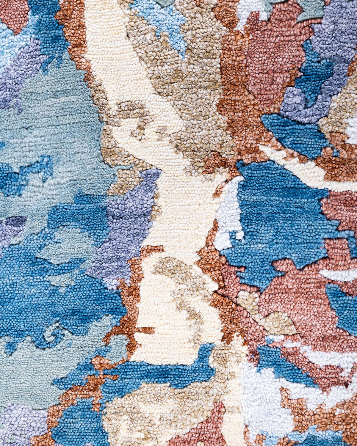 Contemporary Modern Hand Knotted Abstract Silk & Wool Gray Area Rug 8'1