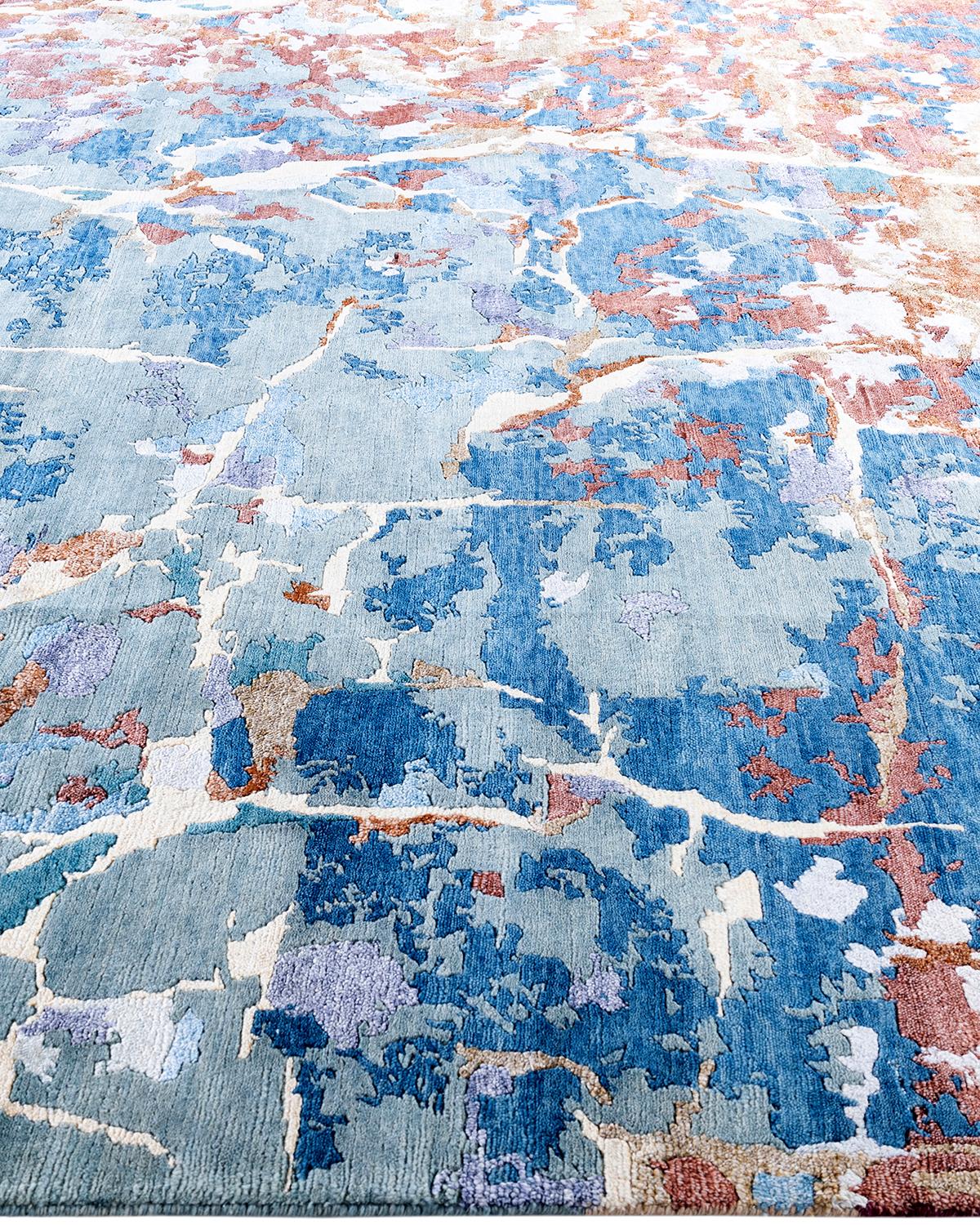 Contemporary Modern Hand Knotted Abstract Silk & Wool Gray Area Rug 8'1