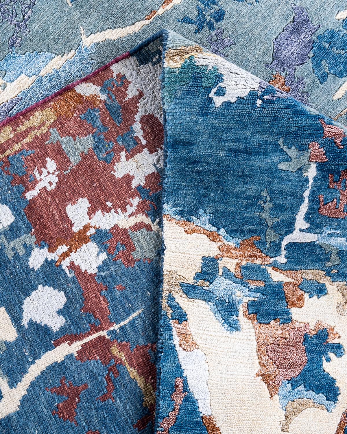 Contemporary Modern Hand Knotted Abstract Silk & Wool Gray Area Rug 8'1