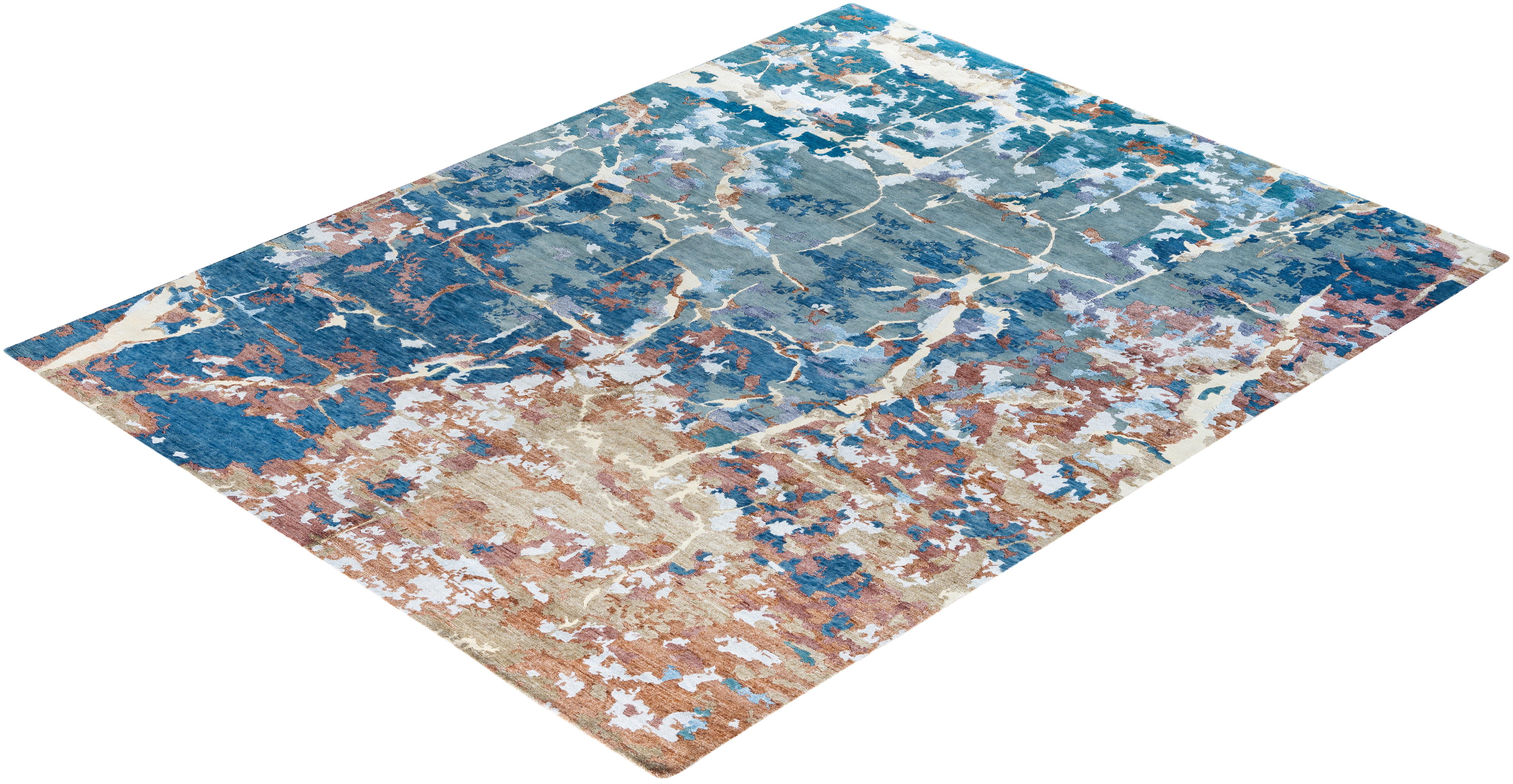 Contemporary Modern Hand Knotted Abstract Silk & Wool Gray Area Rug 8'1