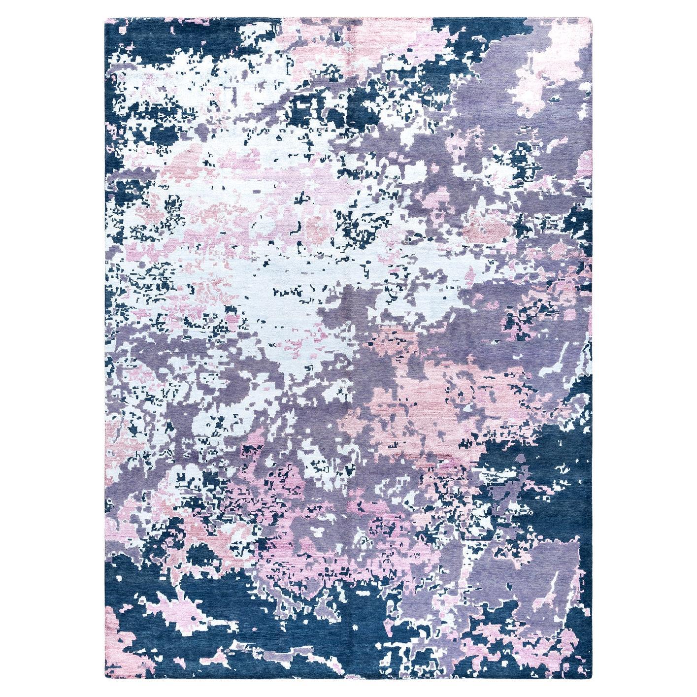 Tappeto moderno e contemporaneo in seta astratta e lana grigio annodato a mano 8'10" x 12'0"