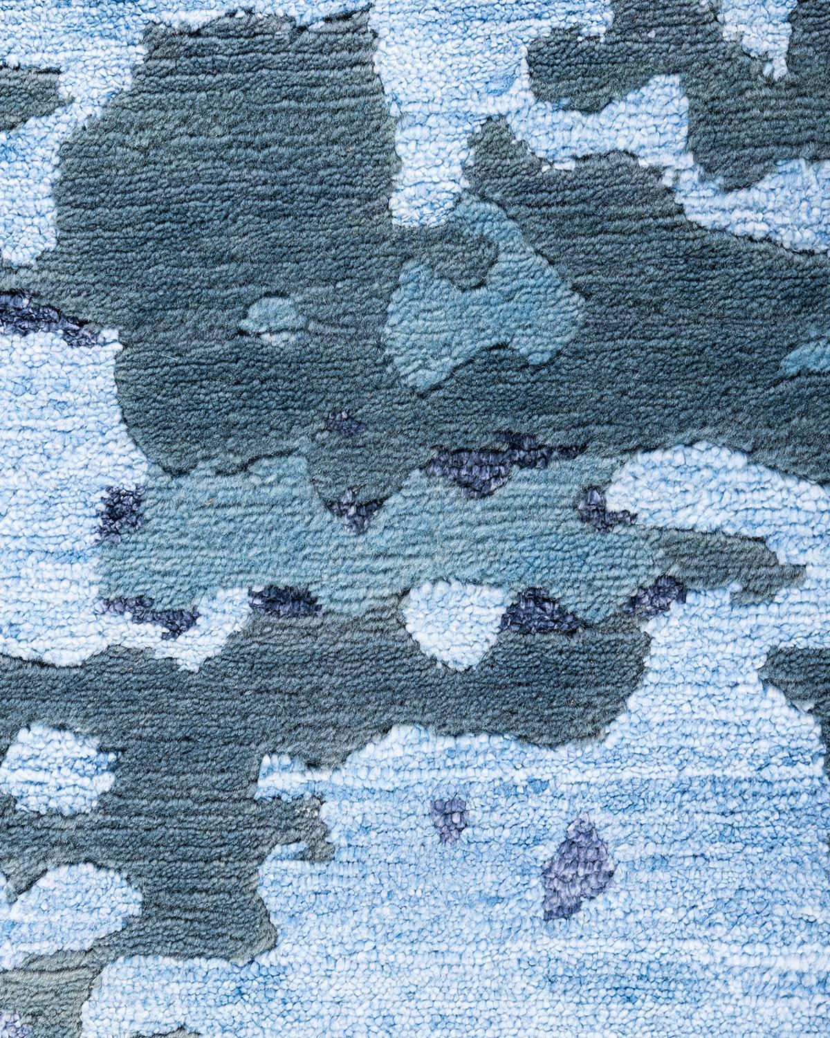 Indian Contemporary Modern Hand Knotted Abstract Silk & Wool Gray Area Rug 8'2