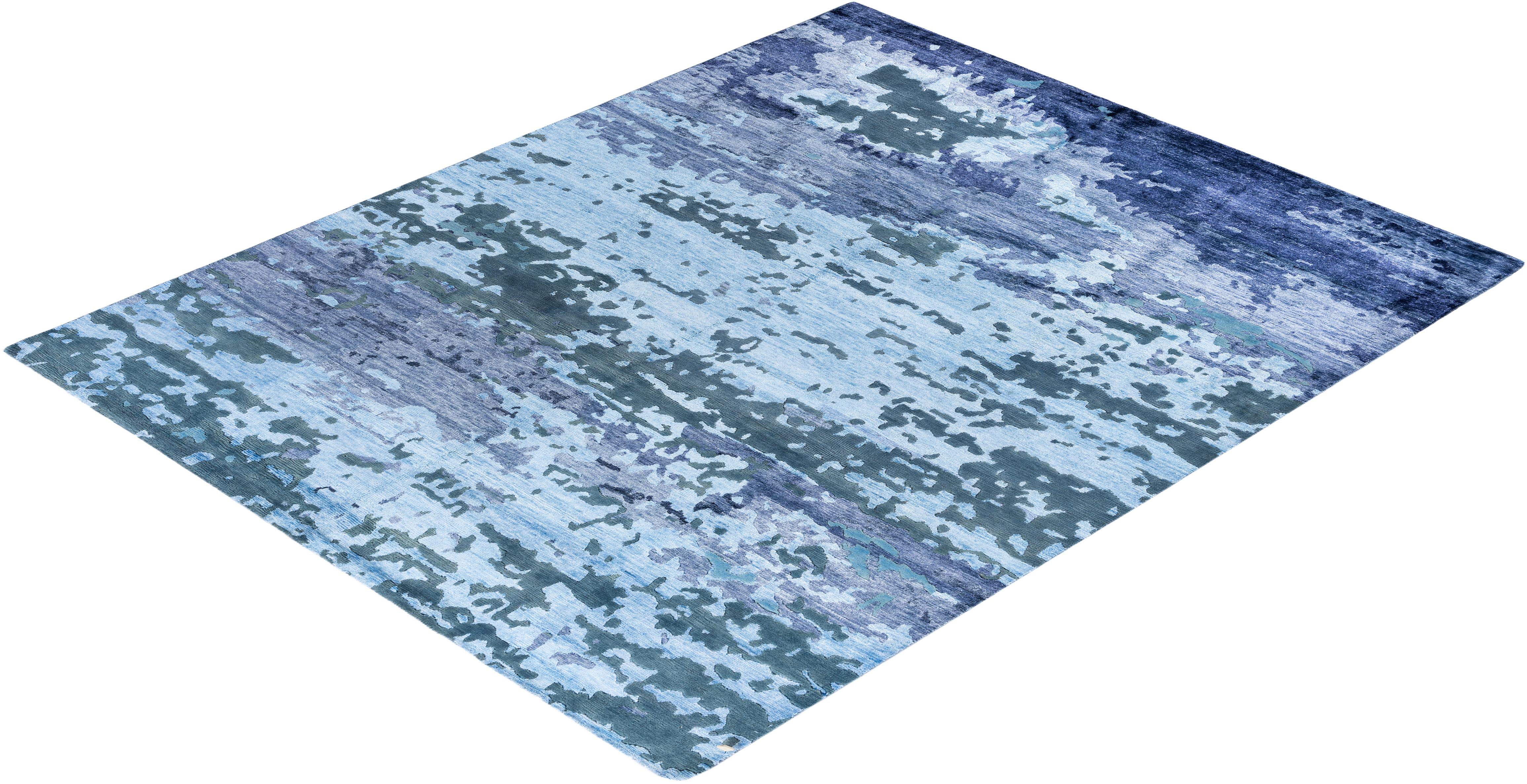 Contemporary Modern Hand Knotted Abstract Silk & Wool Gray Area Rug 8'2