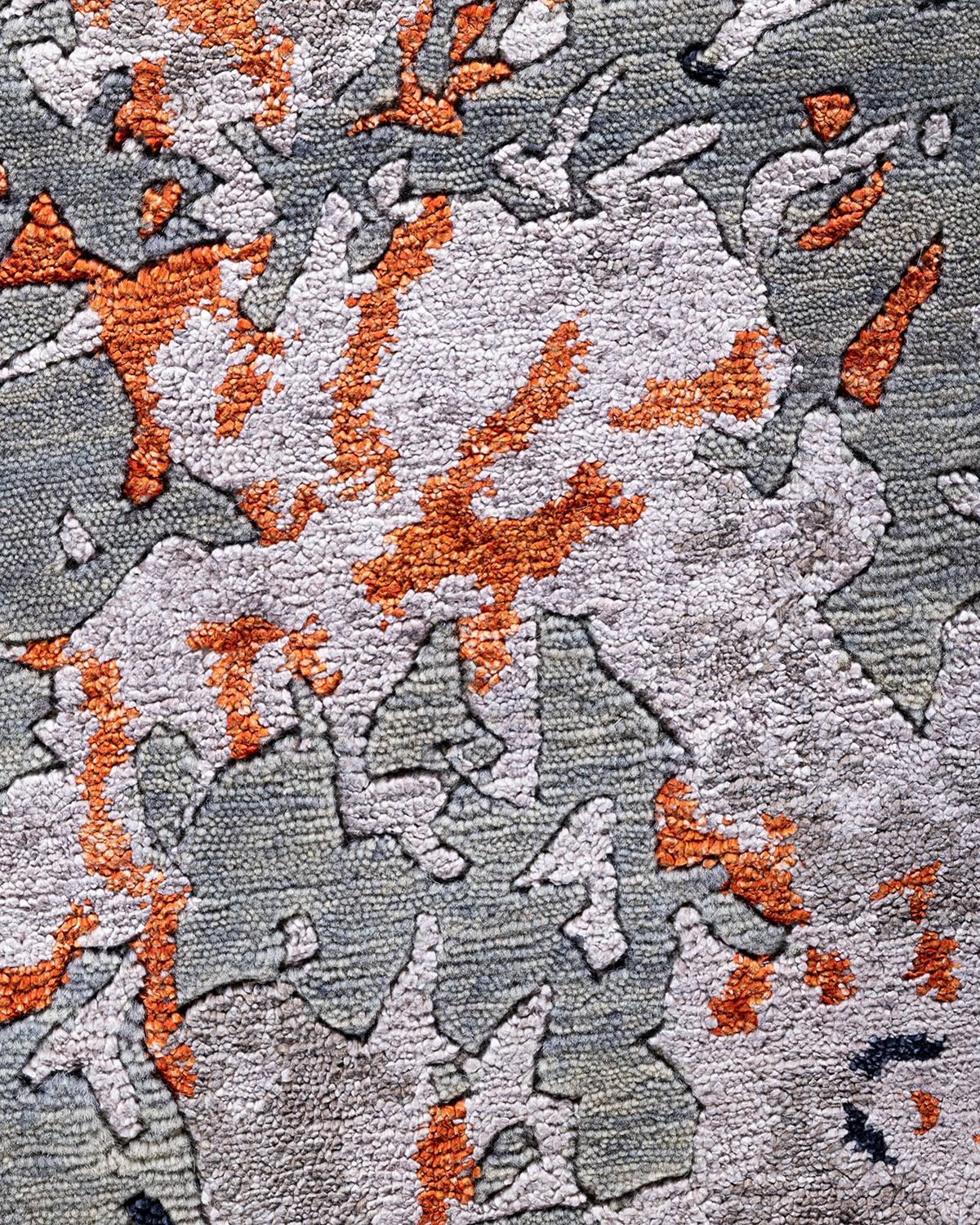 Contemporary Modern Hand Knotted Abstract Silk & Wool Gray Area Rug 8'2