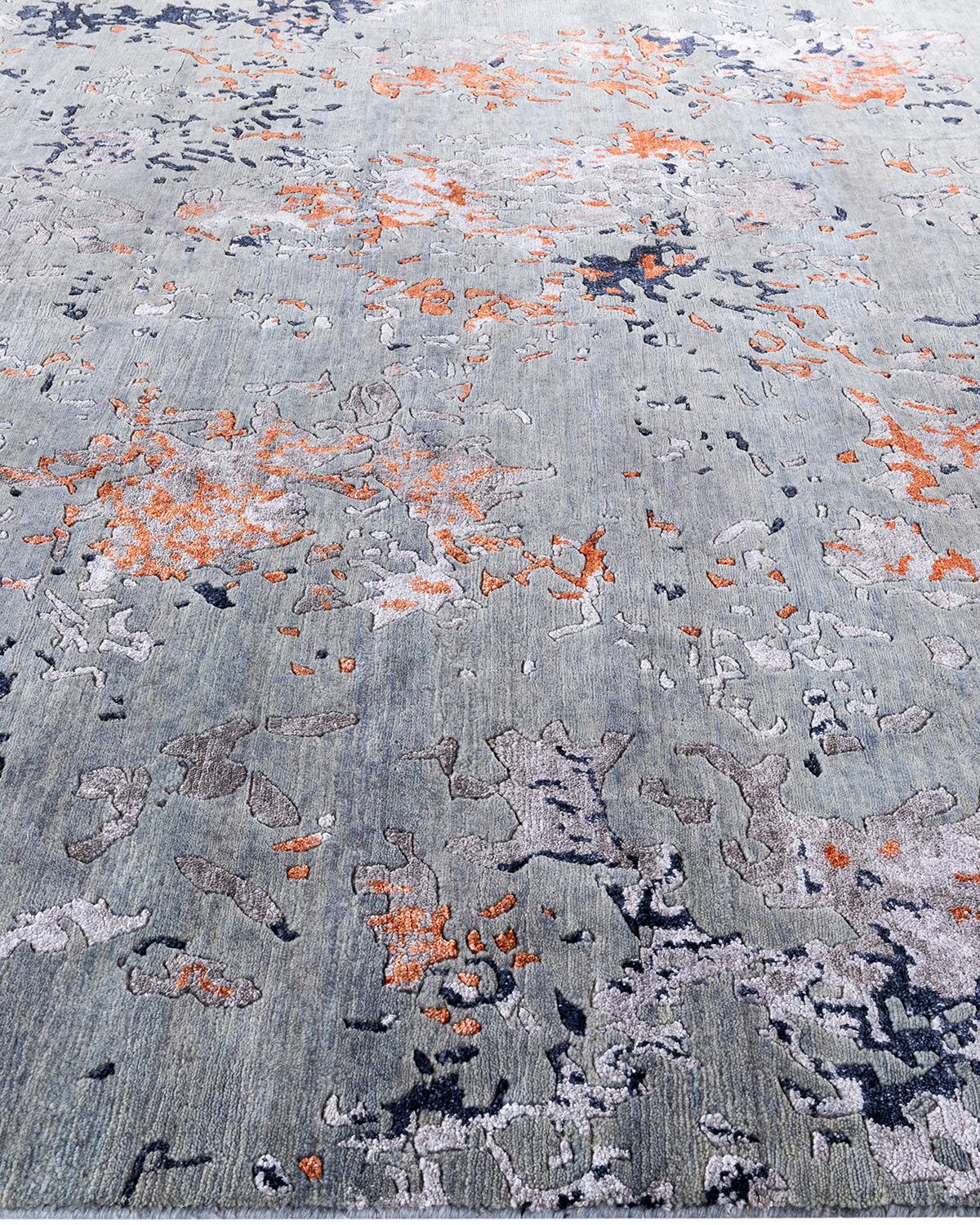Contemporary Modern Hand Knotted Abstract Silk & Wool Gray Area Rug 8'2
