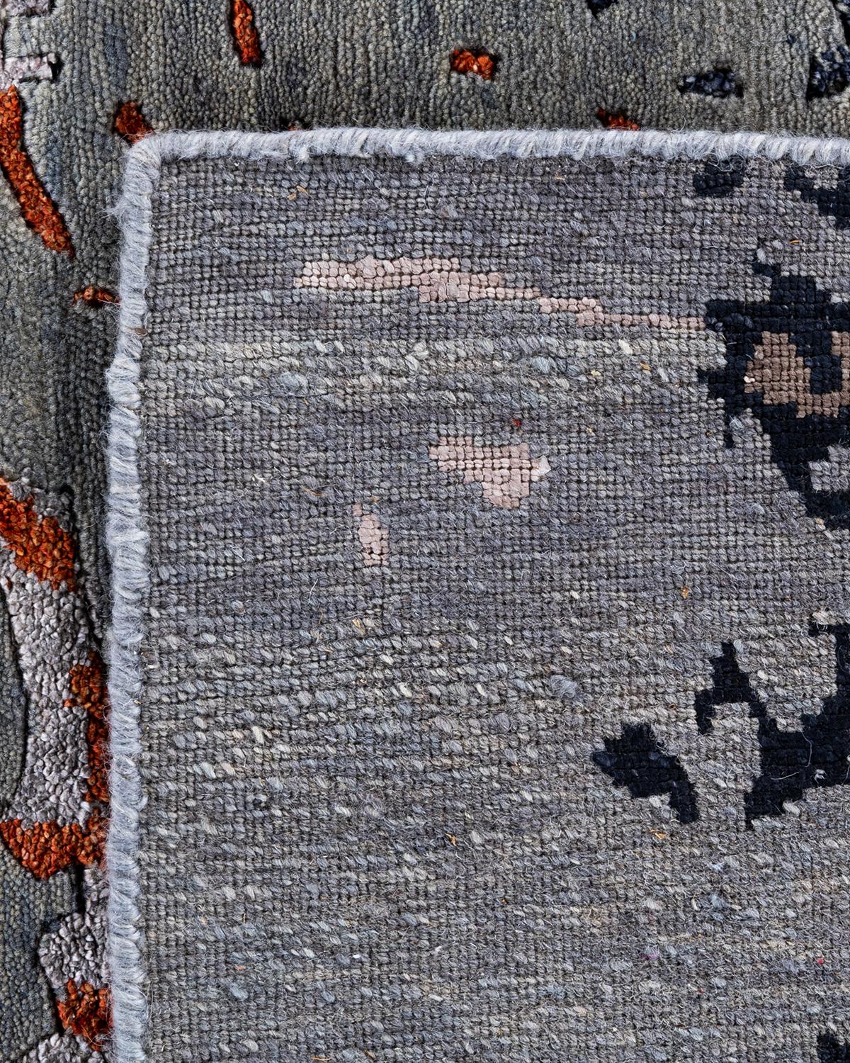 Contemporary Modern Hand Knotted Abstract Silk & Wool Gray Area Rug 8'2