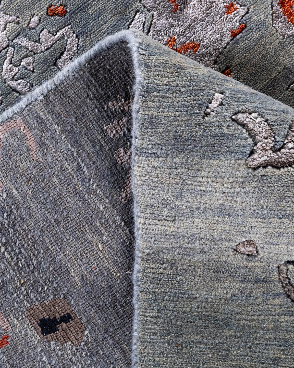 Contemporary Modern Hand Knotted Abstract Silk & Wool Gray Area Rug 8'2
