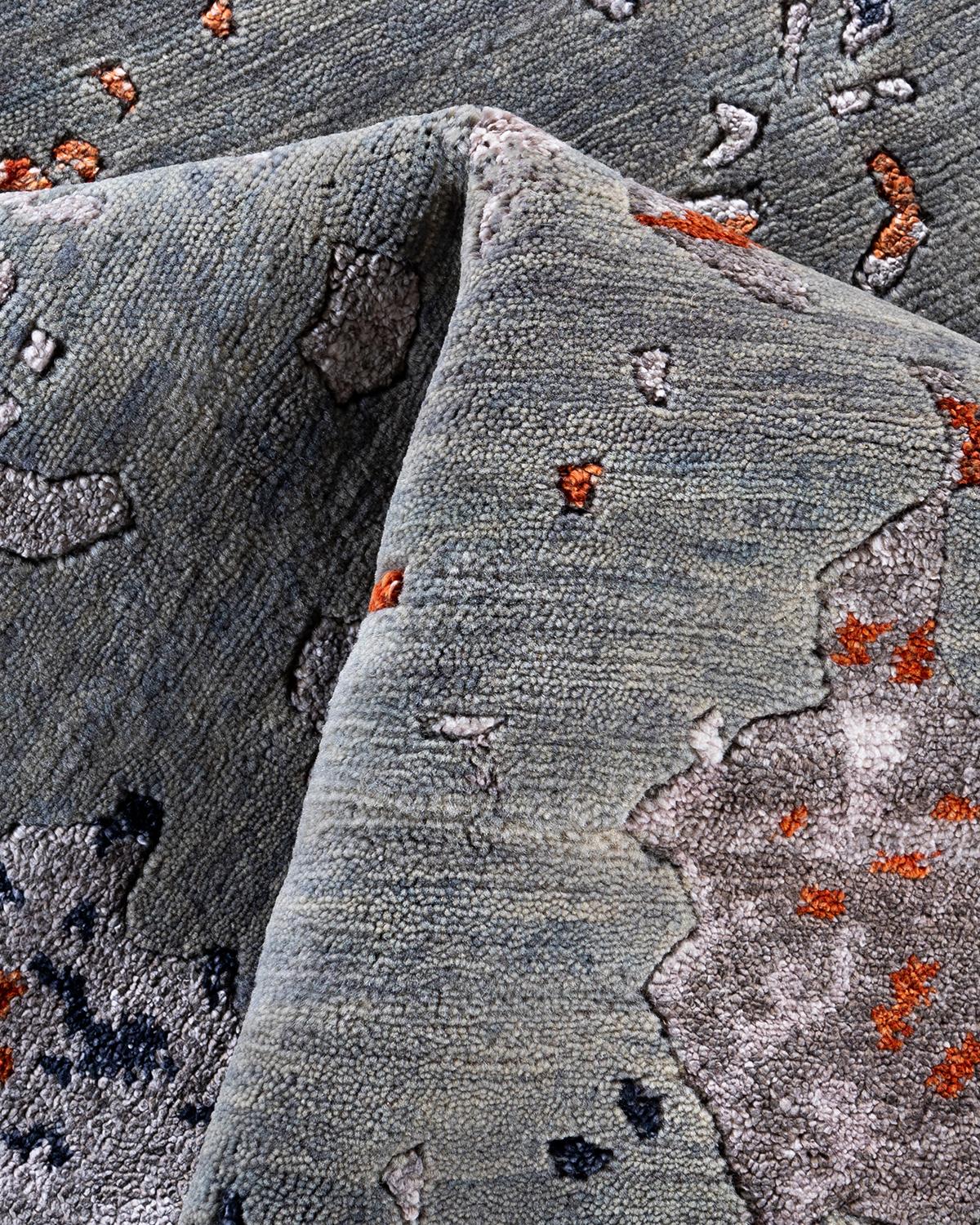 Contemporary Modern Hand Knotted Abstract Silk & Wool Gray Area Rug 8'2