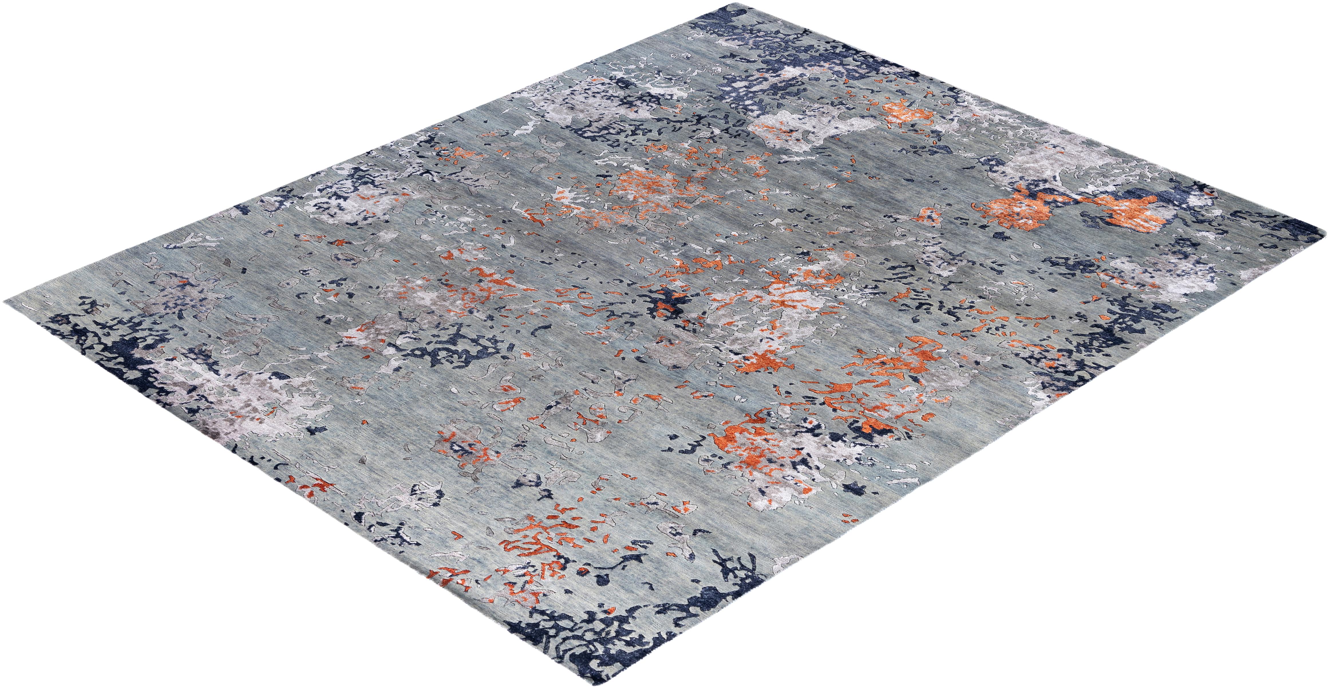 Contemporary Modern Hand Knotted Abstract Silk & Wool Gray Area Rug 8'2