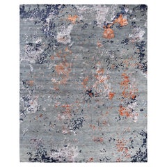 Contemporary Modern Hand Knotted Abstract Silk & Wool Gray Area Rug 8'2" x10'1"