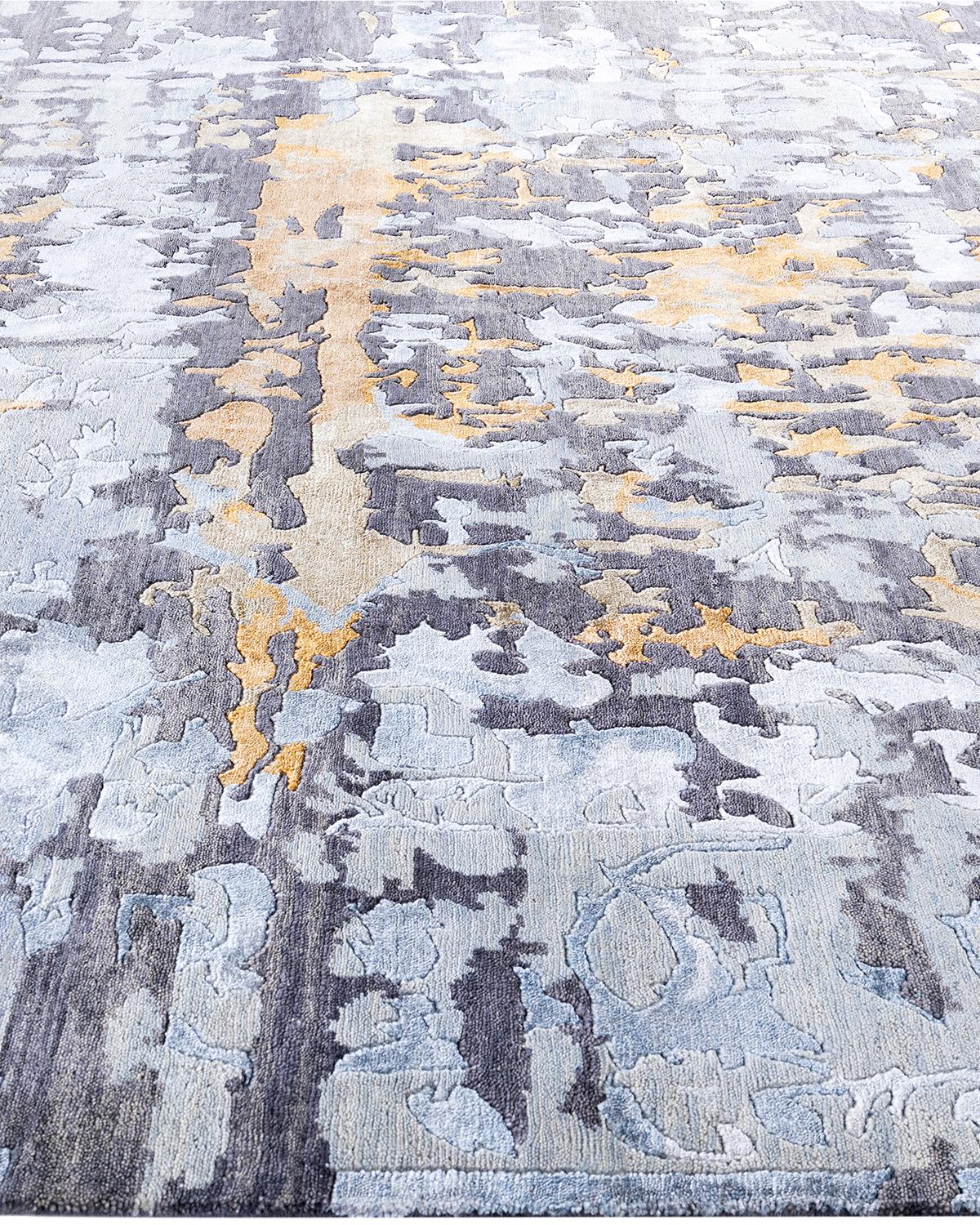 Contemporary Modern Hand Knotted Abstract Silk & Wool Gray Area Rug 8'3