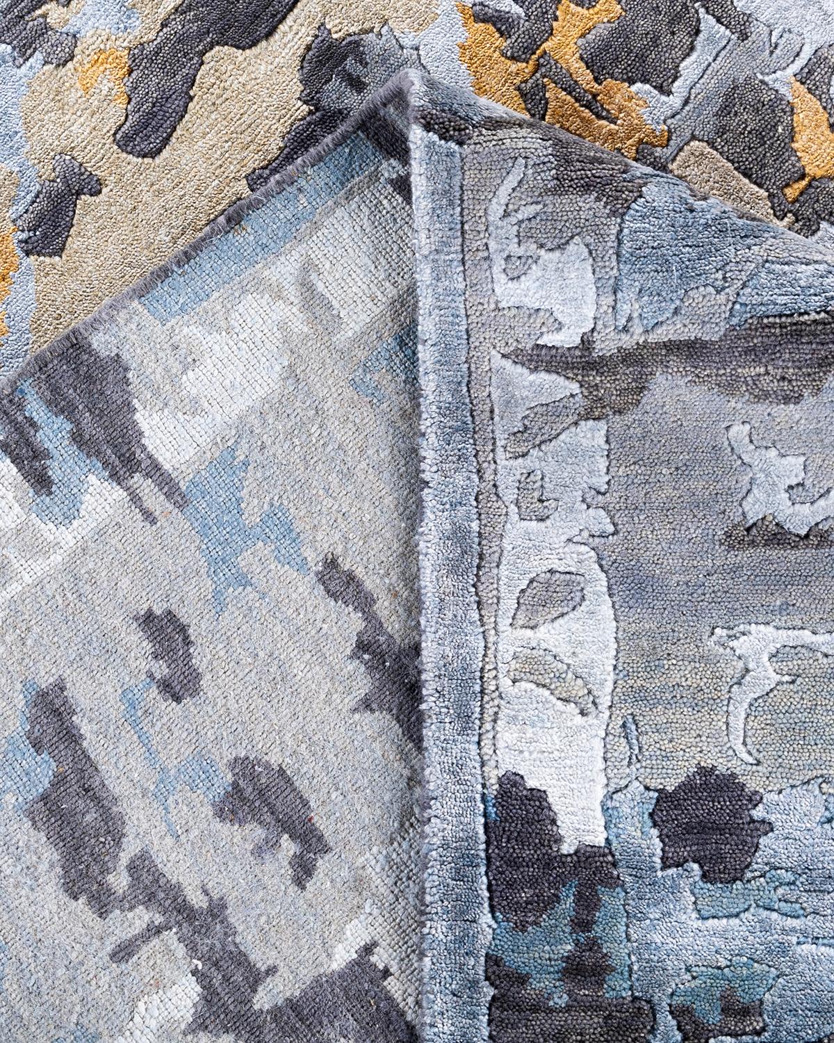 Contemporary Modern Hand Knotted Abstract Silk & Wool Gray Area Rug 8'3