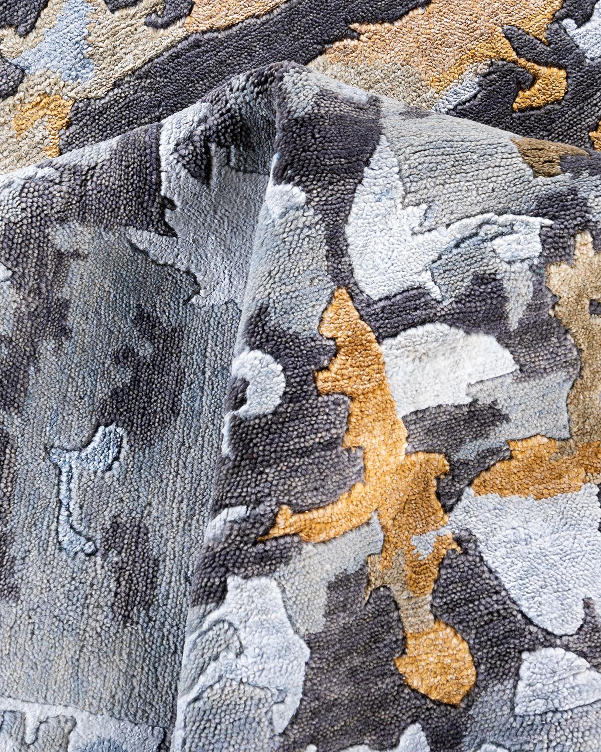 Contemporary Modern Hand Knotted Abstract Silk & Wool Gray Area Rug 8'3