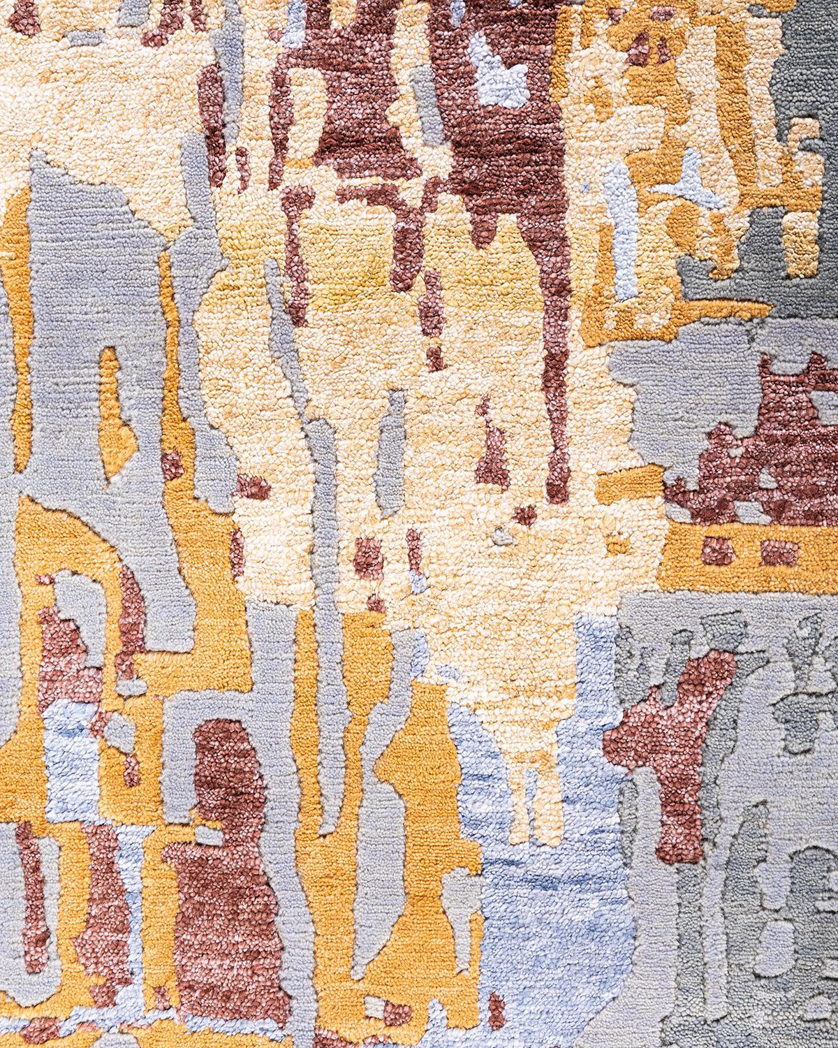 Contemporary Modern Hand Knotted Abstract Silk & Wool Gray Area Rug 8'3