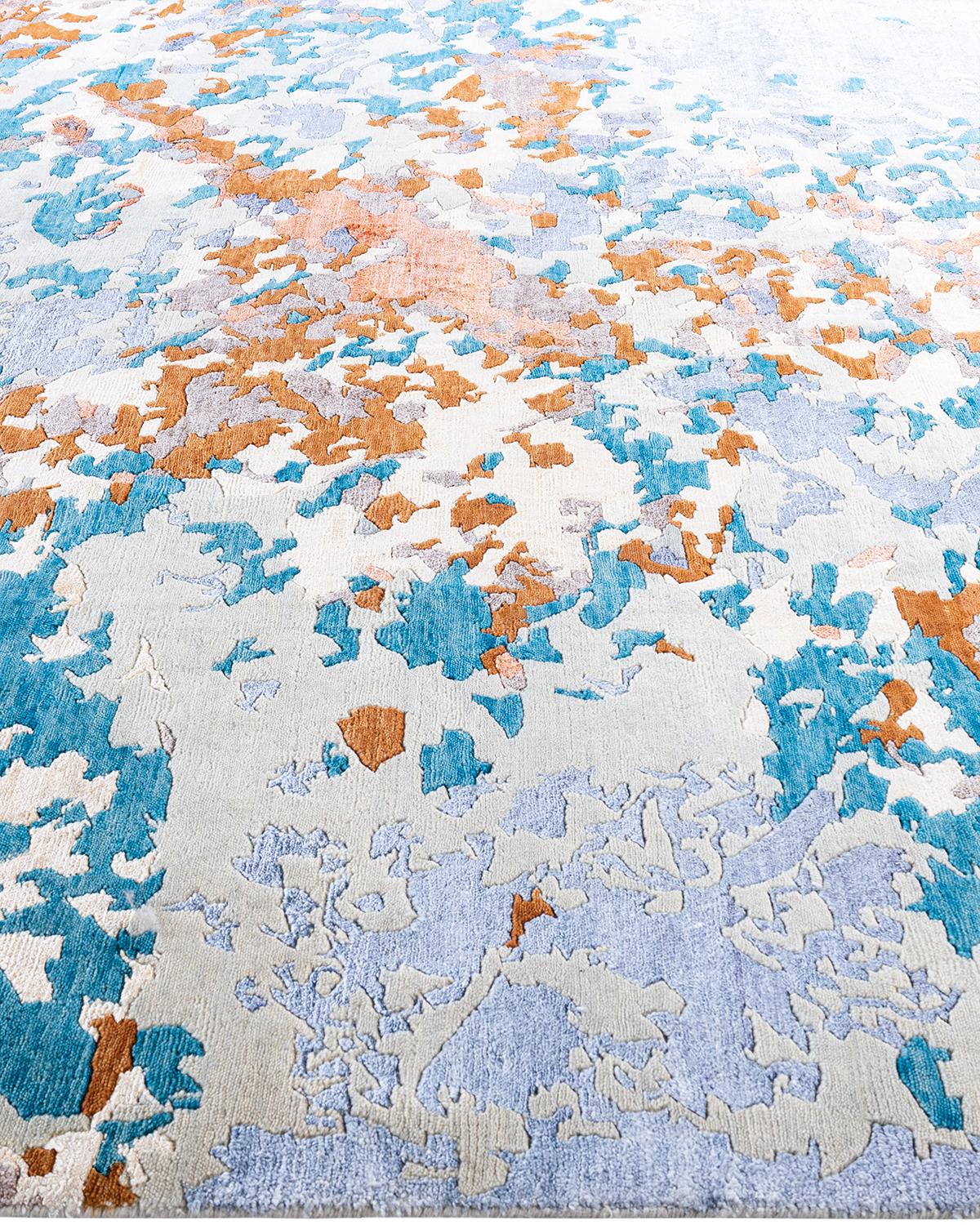 Contemporary Modern Hand Knotted Abstract Silk & Wool Gray Area Rug 8'3