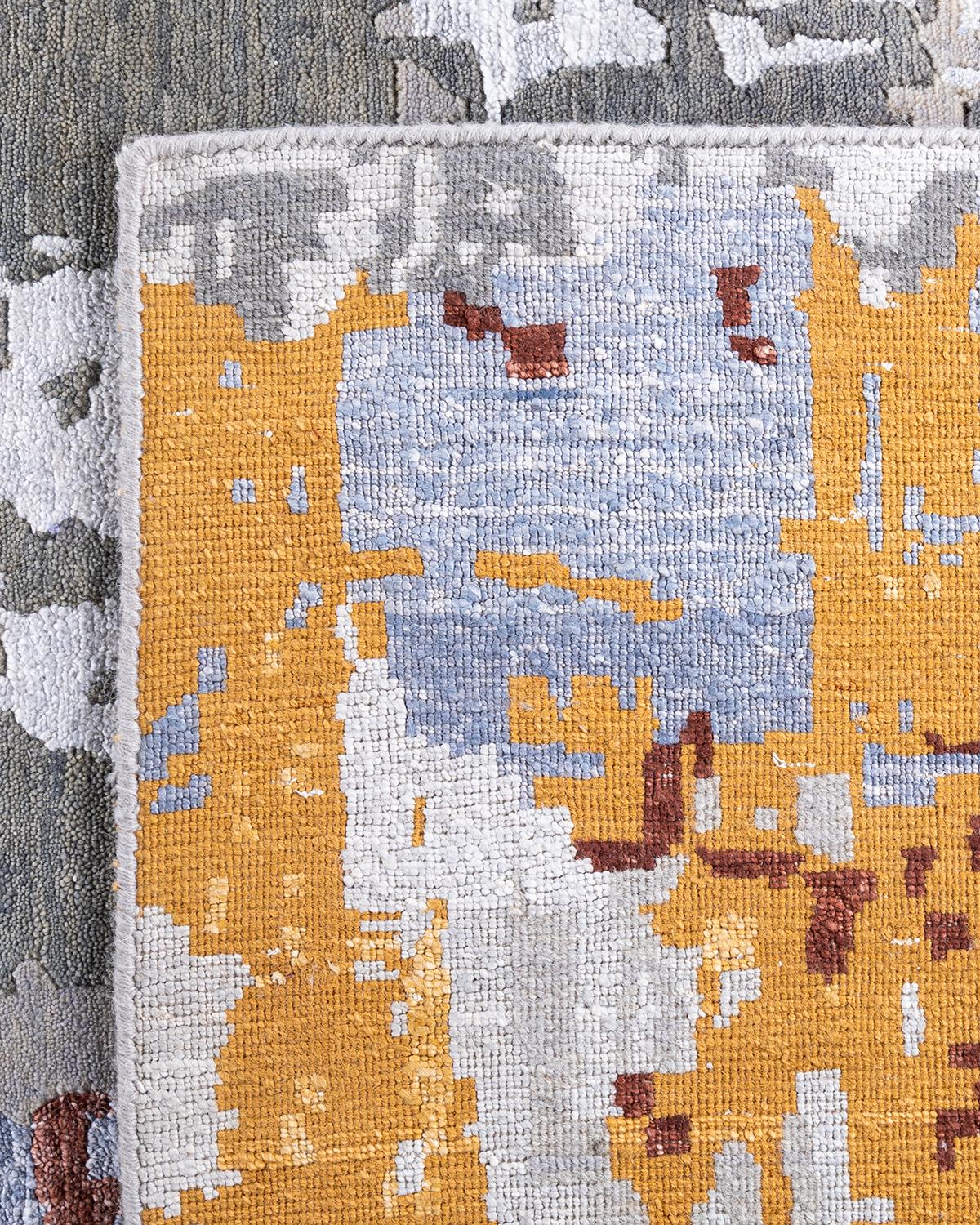Contemporary Modern Hand Knotted Abstract Silk & Wool Gray Area Rug 8'3