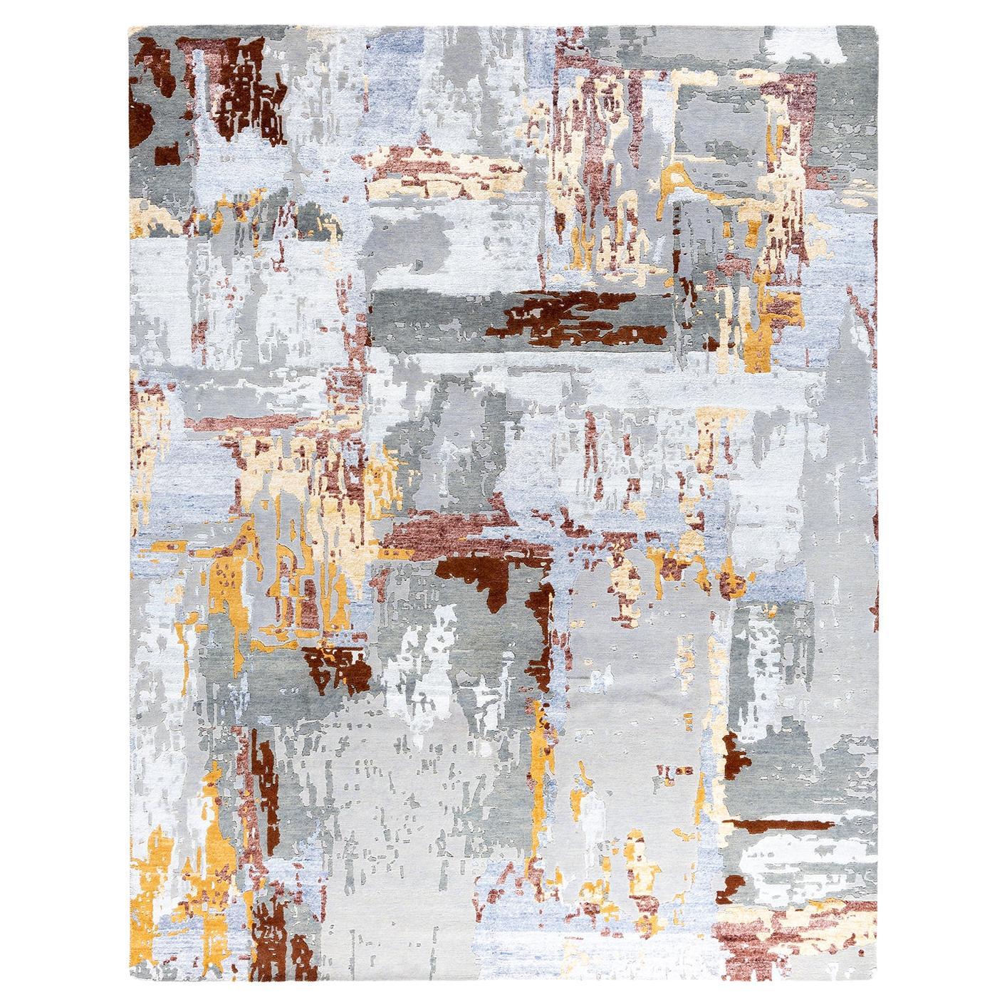 Contemporary Modern Hand Knotted Abstract Silk & Wool Gray Area Rug 8'3" x 10'2"
