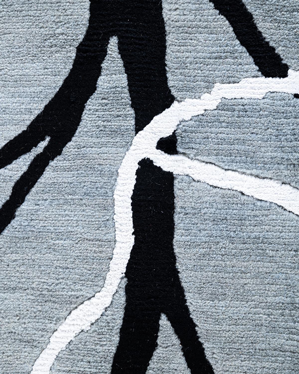 Indien Contemporary Modern Abstrait Noué à la Main Soie et Laine Tapis de Zone Gris 9' 0