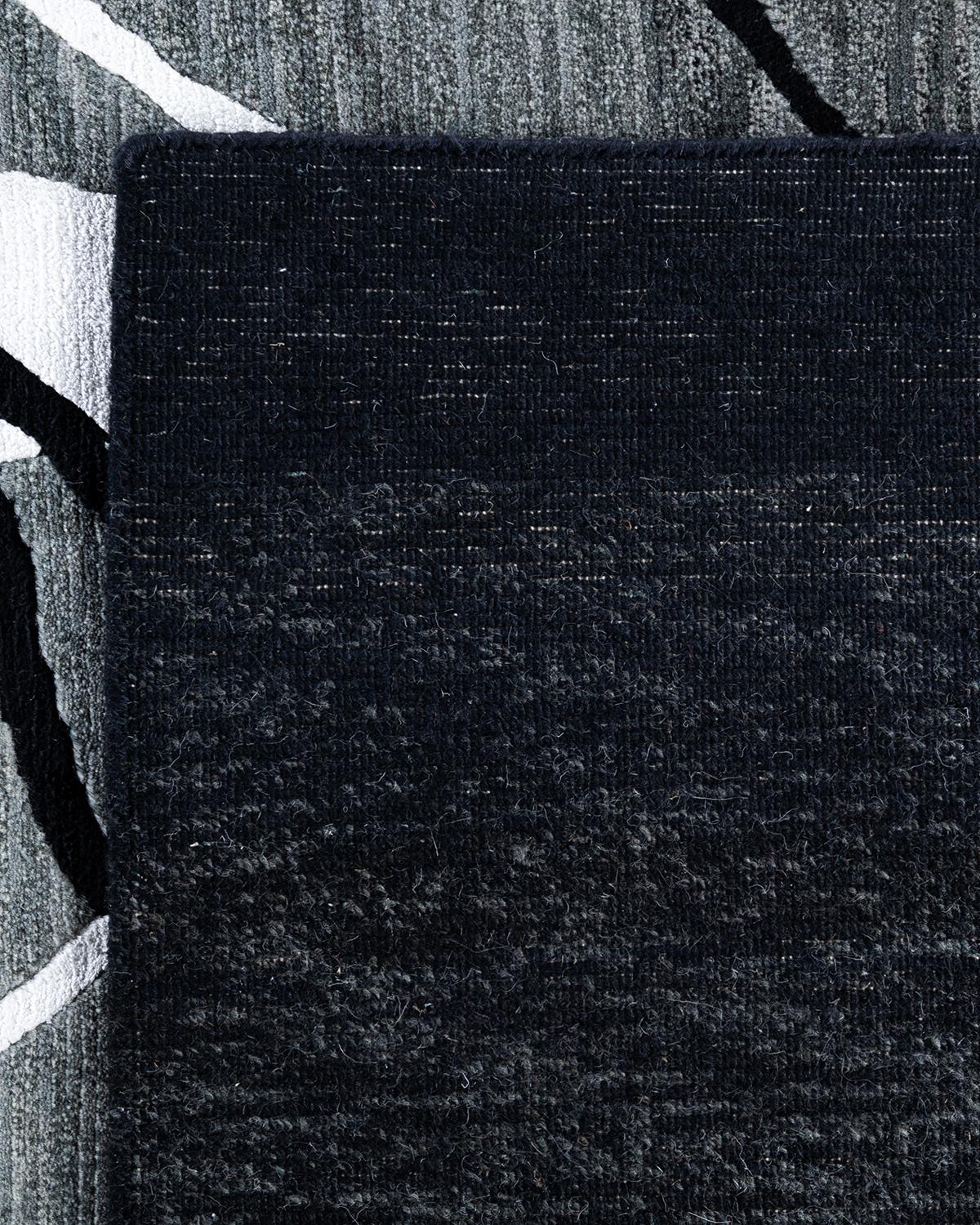 Contemporary Modern Abstrait Noué à la Main Soie et Laine Tapis de Zone Gris 9' 0