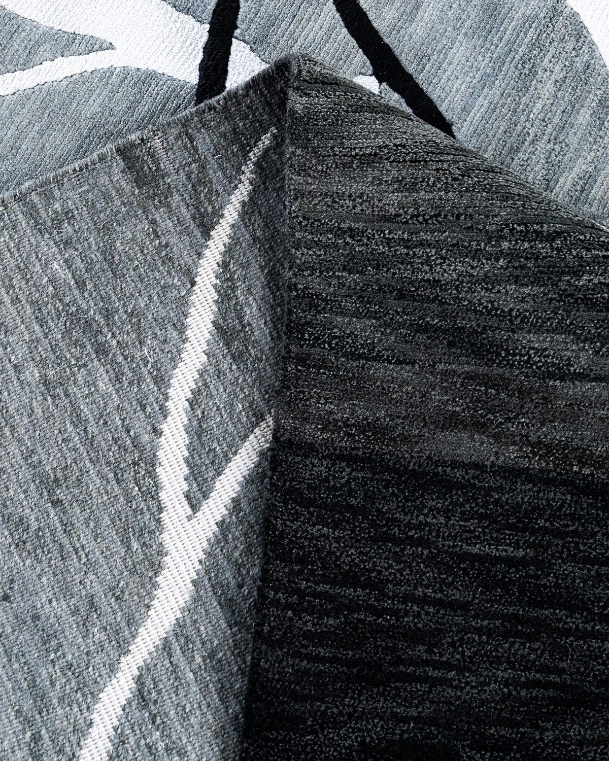 XXIe siècle et contemporain Contemporary Modern Abstrait Noué à la Main Soie et Laine Tapis de Zone Gris 9' 0