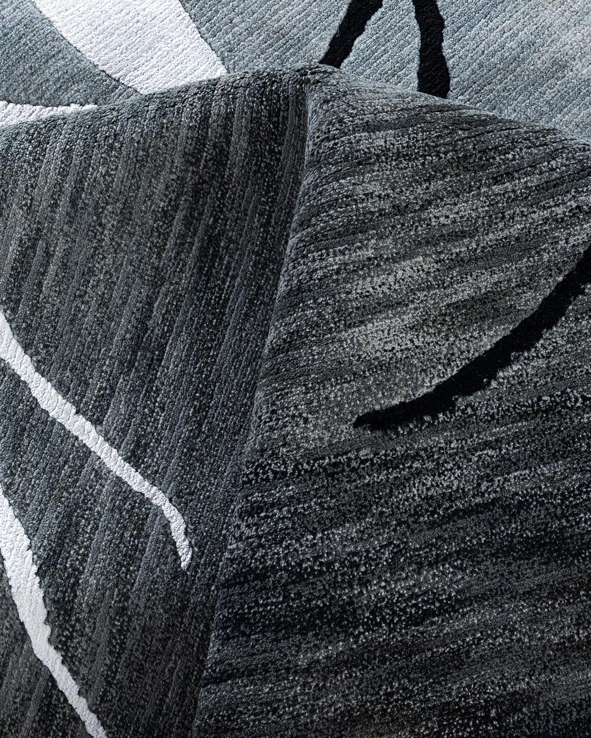 Contemporary Modern Abstrait Noué à la Main Soie et Laine Tapis de Zone Gris 9' 0
