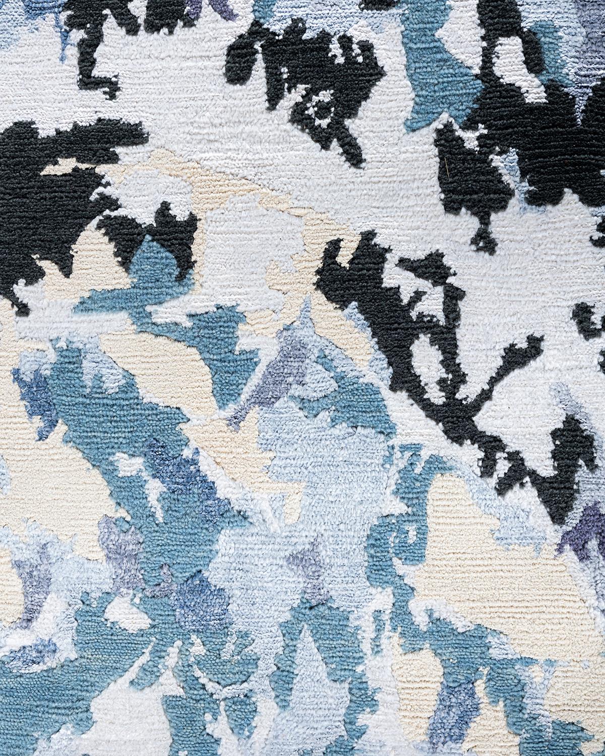 Indien Contemporary Modern Abstract Silk & Wool Gray Area Rug 9'0