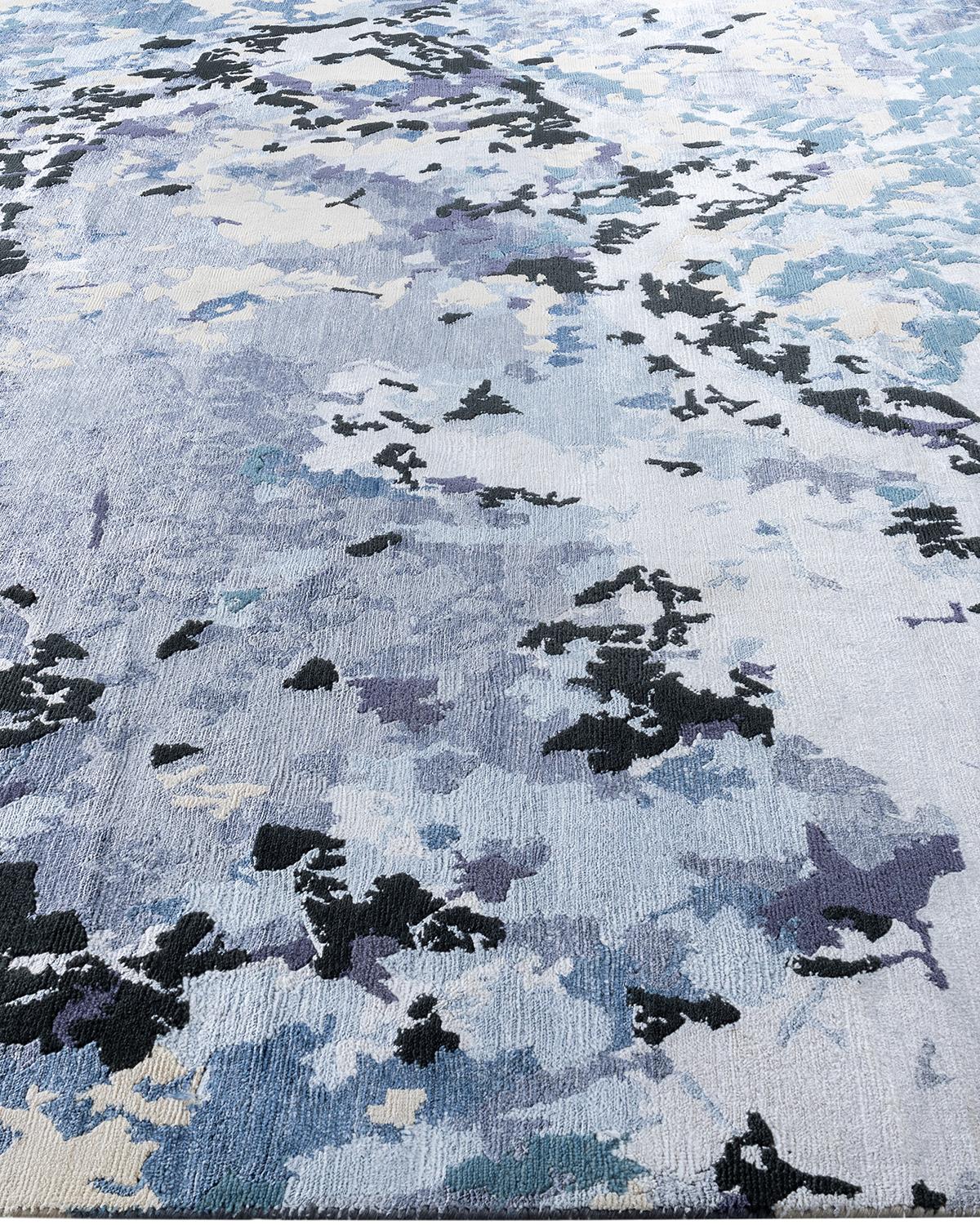 Noué à la main Contemporary Modern Abstract Silk & Wool Gray Area Rug 9'0