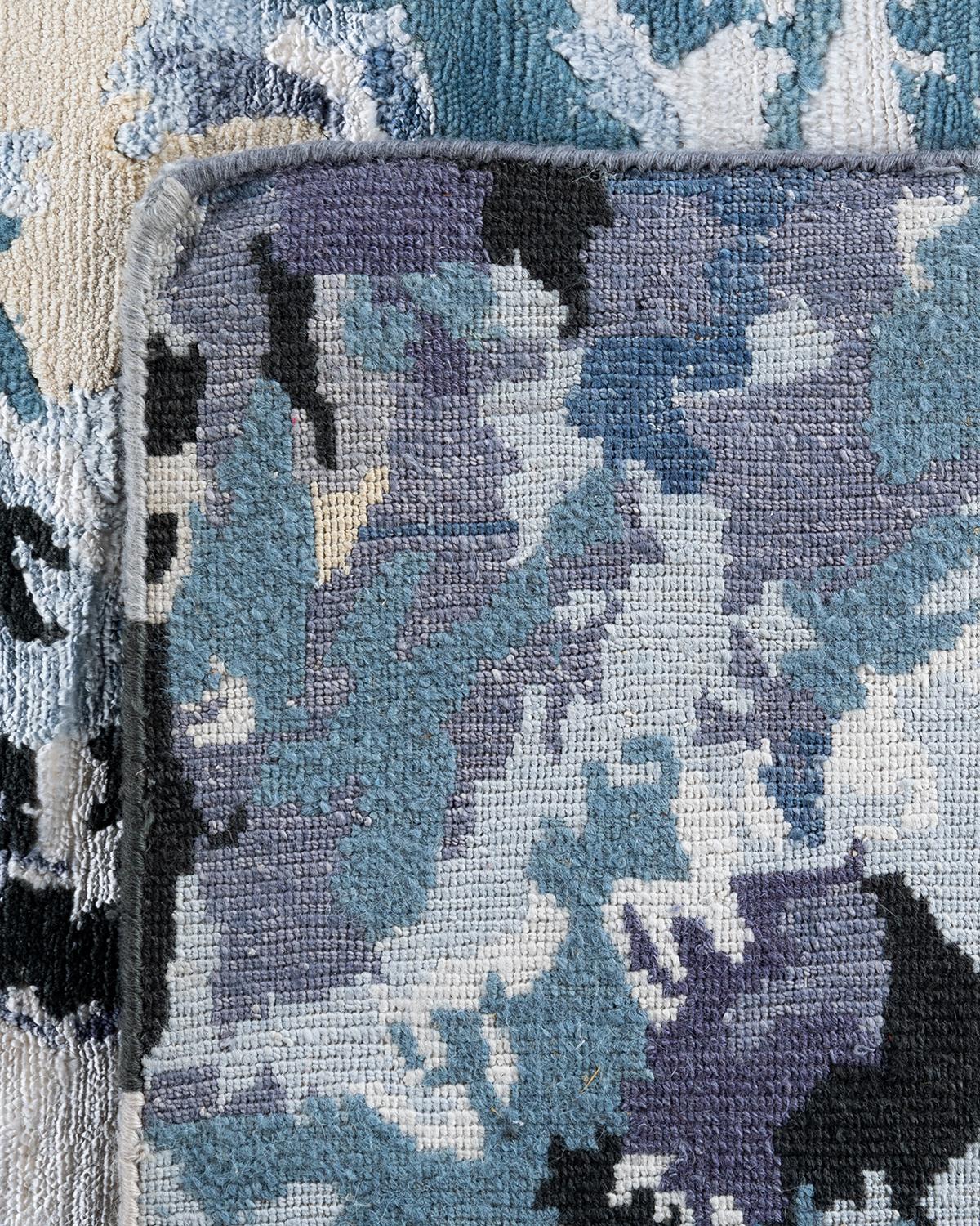 Contemporary Modern Abstract Silk & Wool Gray Area Rug 9'0