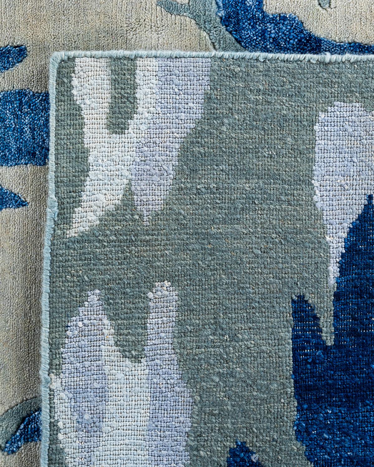 Tappeto moderno contemporaneo in seta astratta e lana grigio annodato a mano 9'0